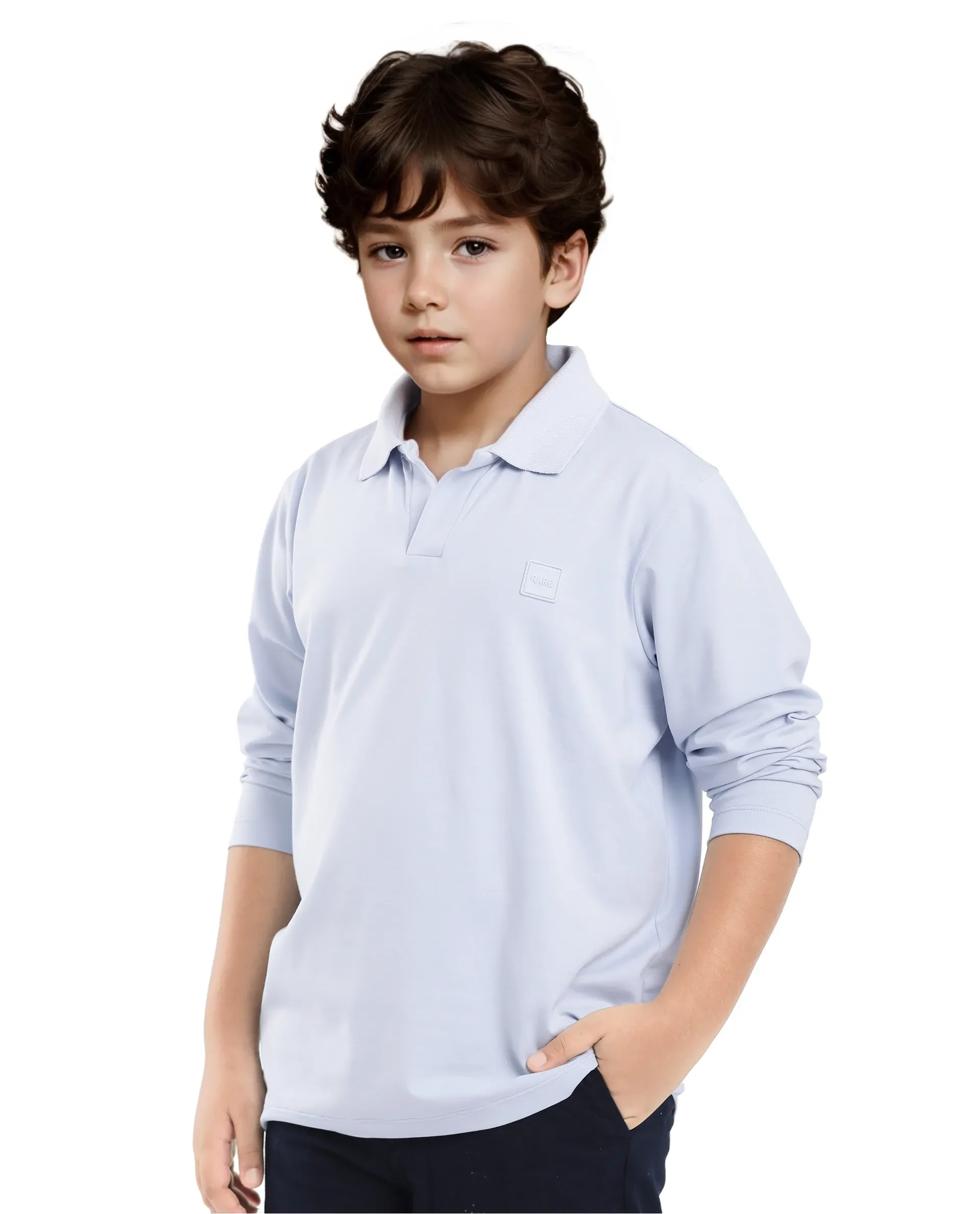 Rare Ones Kids Flit Light Blue Cotton Blend Full Sleeve Regular Collar Solid Polo - Image 7