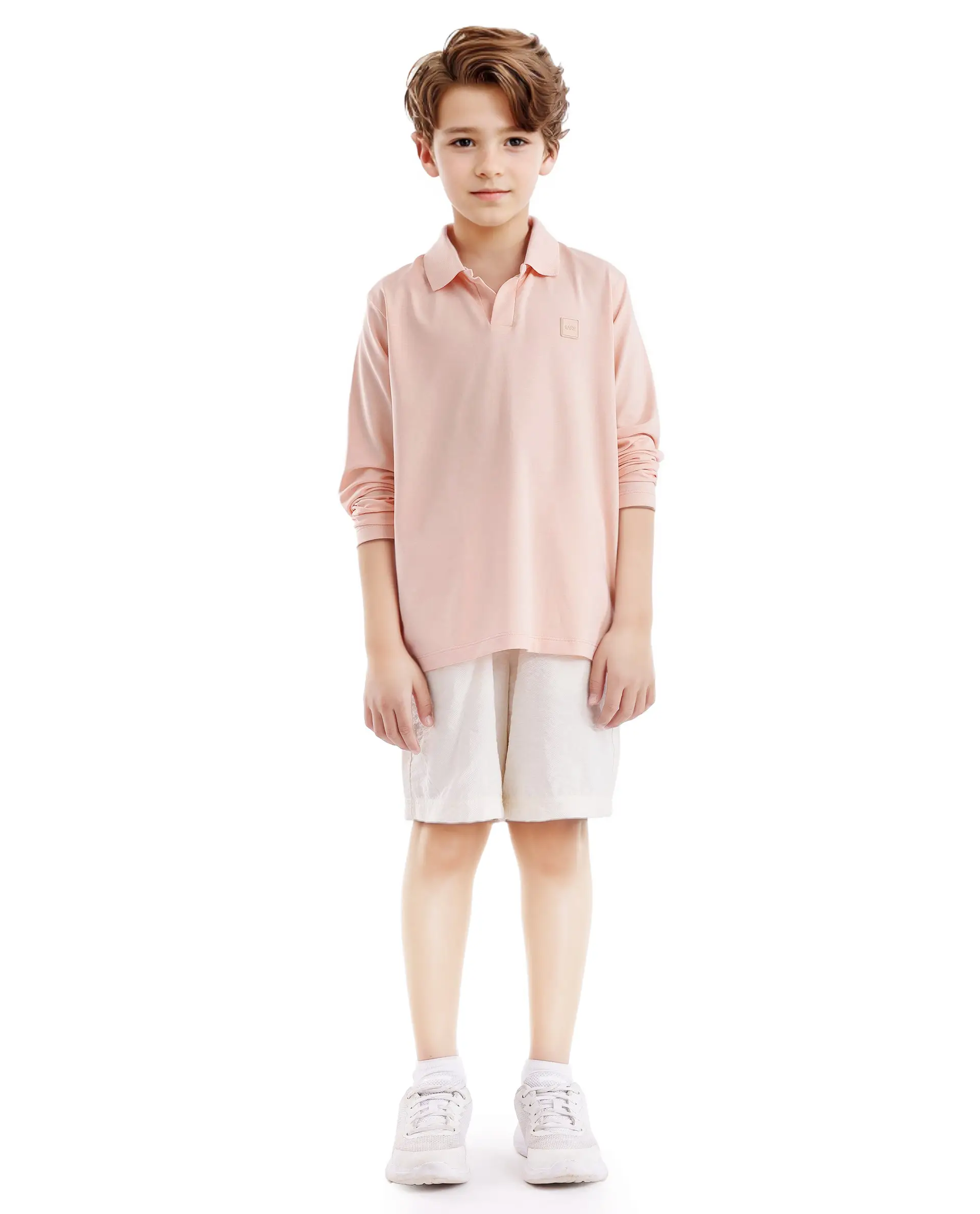 Rare Ones Kids Flit Light Peach Cotton Blend Full Sleeve Polo Neck Solid Polo - Image 2