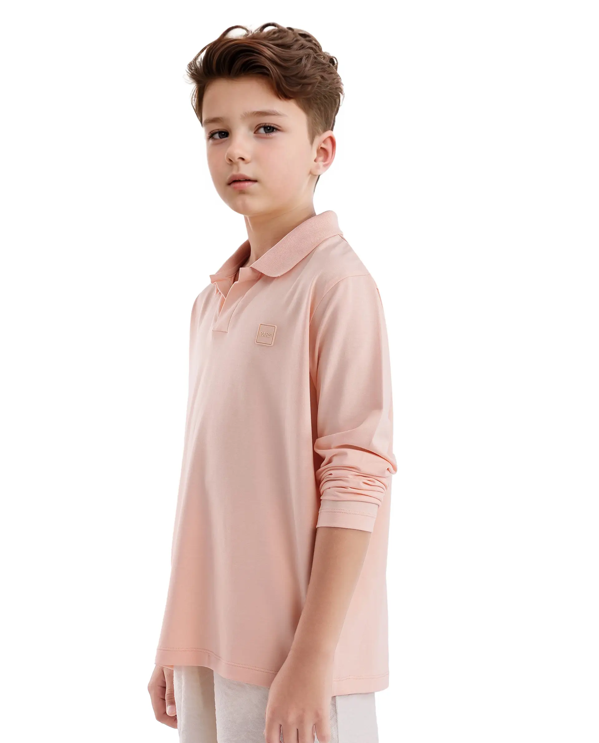 Rare Ones Kids Flit Light Peach Cotton Blend Full Sleeve Polo Neck Solid Polo - Image 5