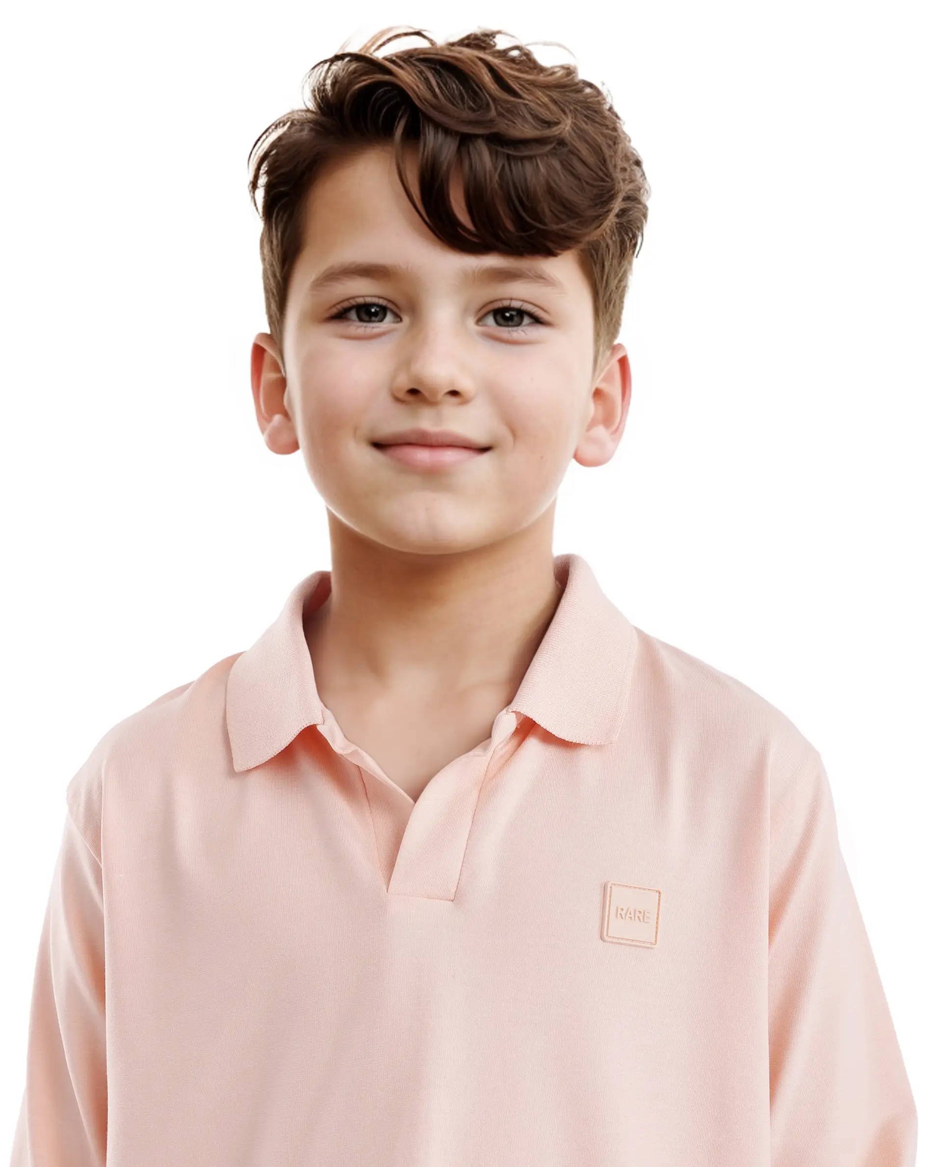 Rare Ones Kids Flit Light Peach Cotton Blend Full Sleeve Polo Neck Solid Polo - Image 6