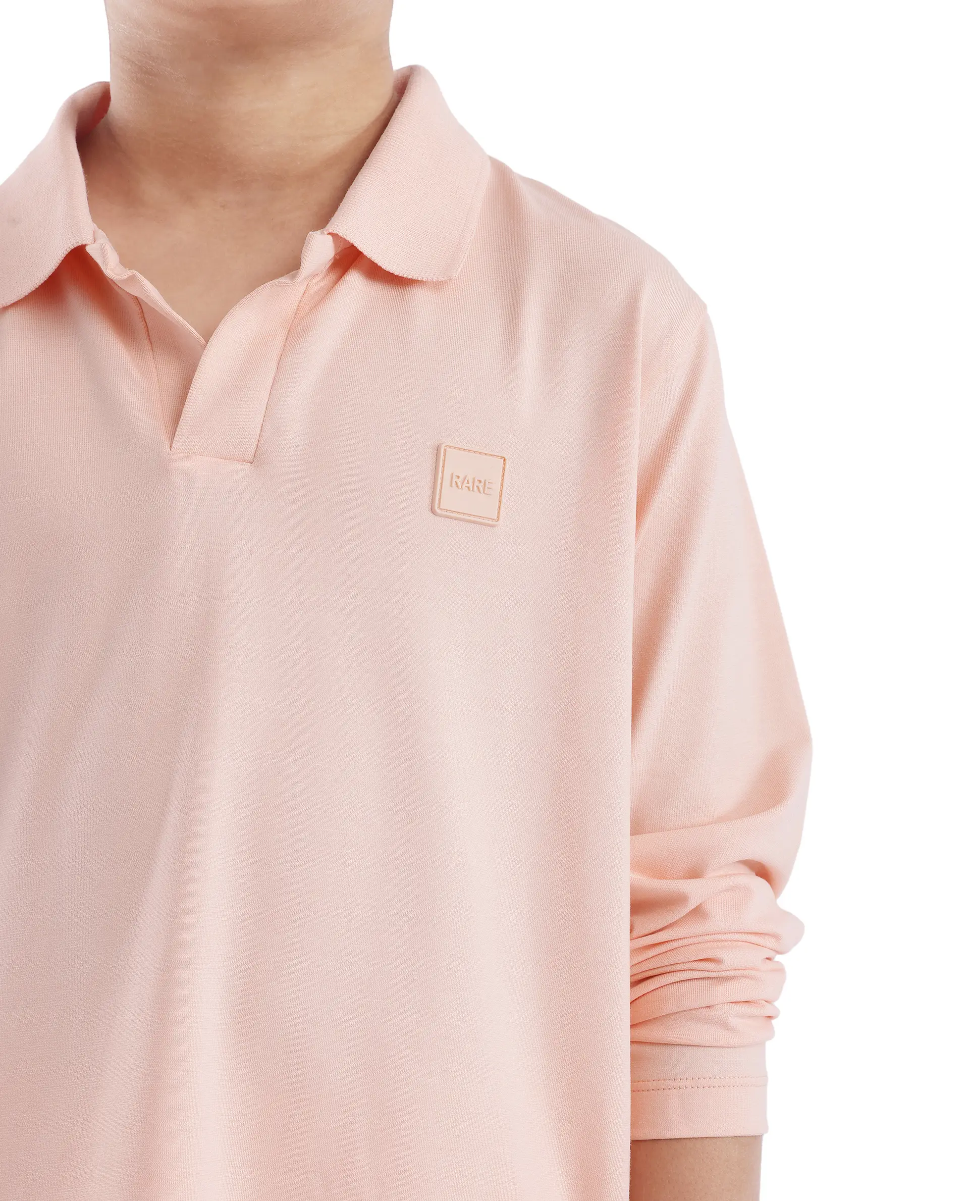 Rare Ones Kids Flit Light Peach Cotton Blend Full Sleeve Polo Neck Solid Polo - Image 7