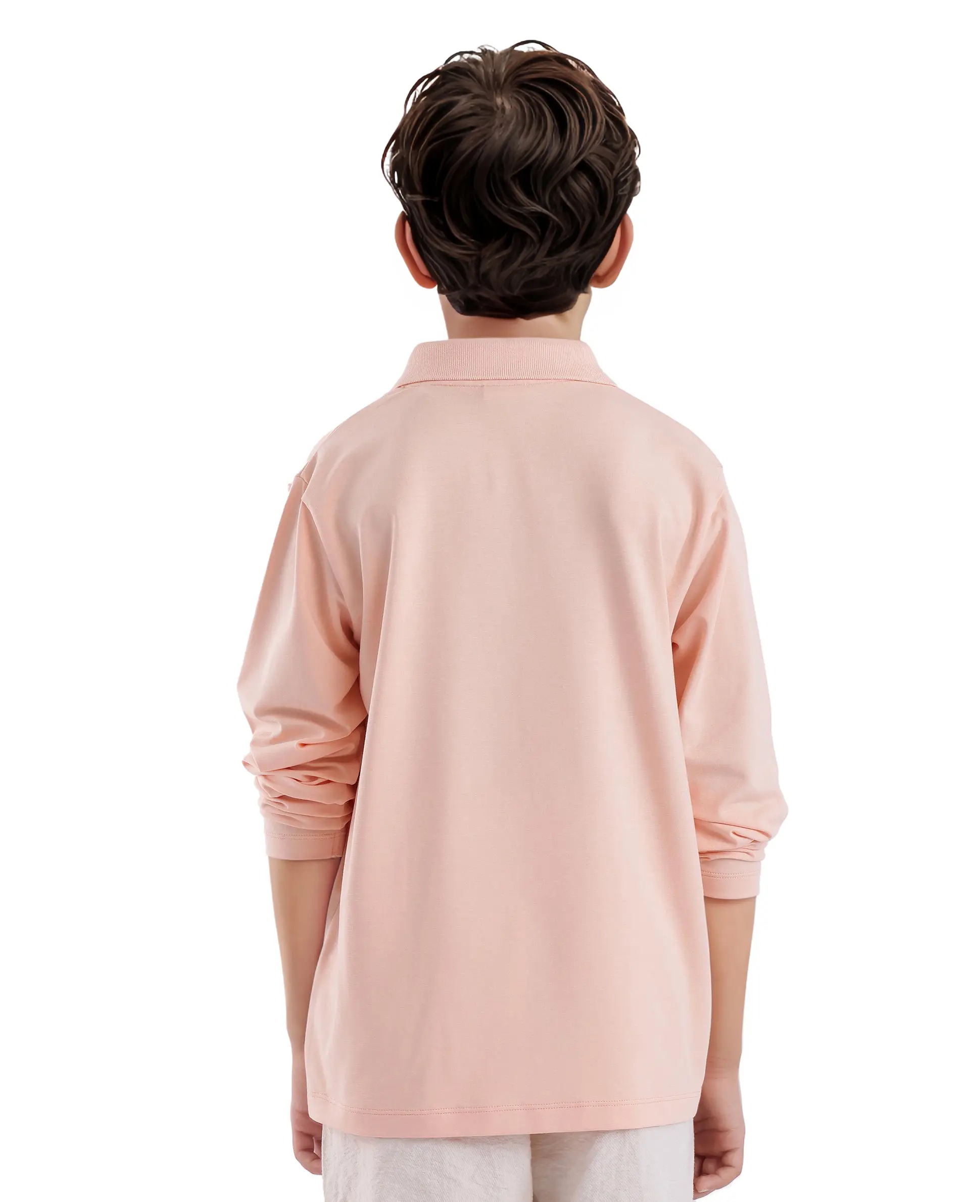 Rare Ones Kids Flit Light Peach Cotton Blend Full Sleeve Polo Neck Solid Polo - Image 8