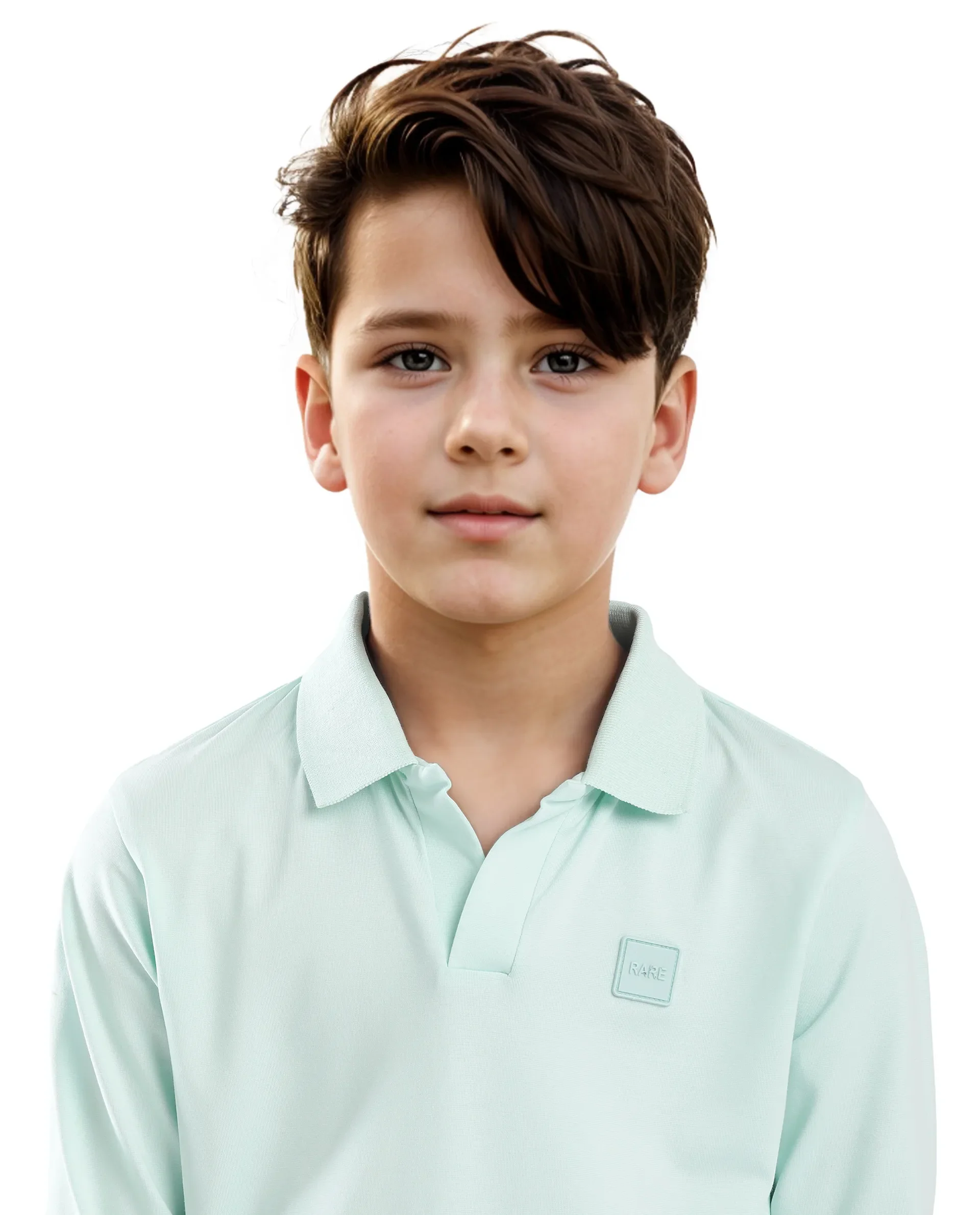 Rare Ones Kids Flit Pastel Green Cotton Blend Full Sleeve Regular Collar Solid Polo - Image 3