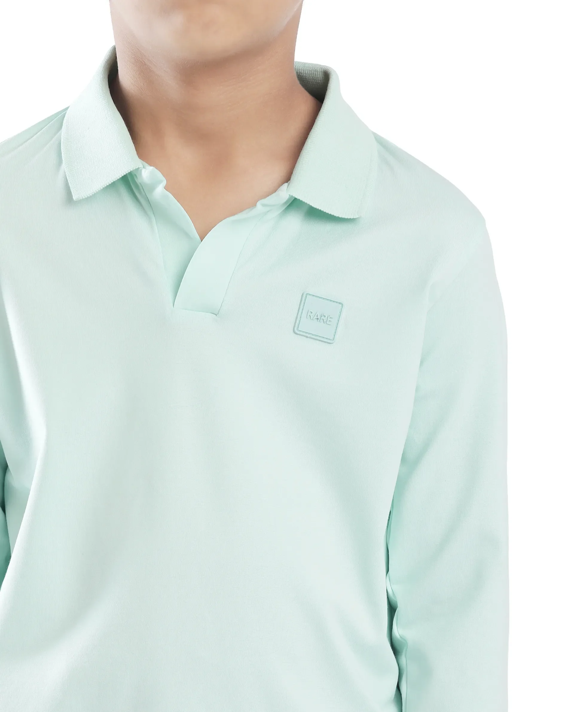 Rare Ones Kids Flit Pastel Green Cotton Blend Full Sleeve Regular Collar Solid Polo - Image 4