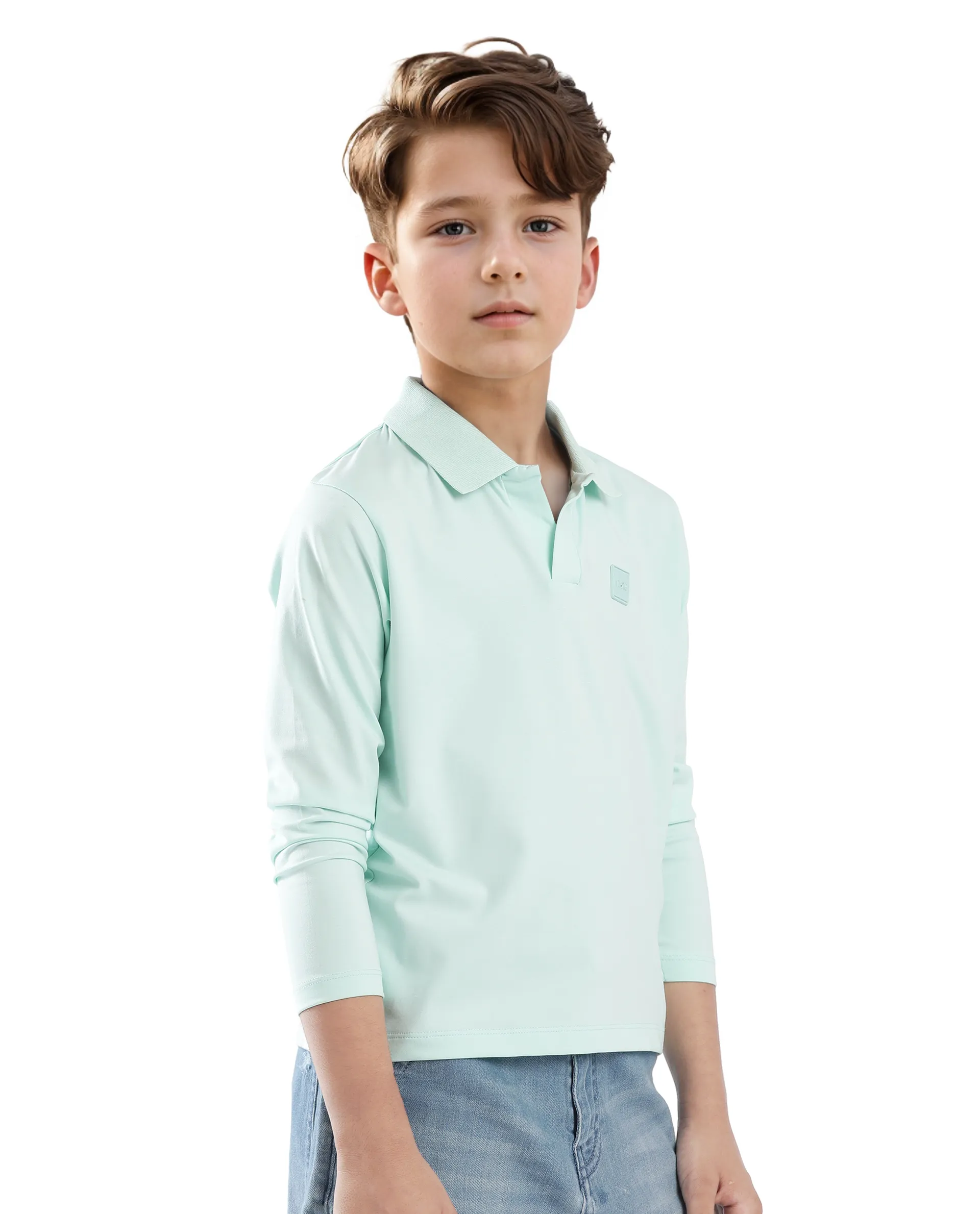 Rare Ones Kids Flit Pastel Green Cotton Blend Full Sleeve Regular Collar Solid Polo - Image 7