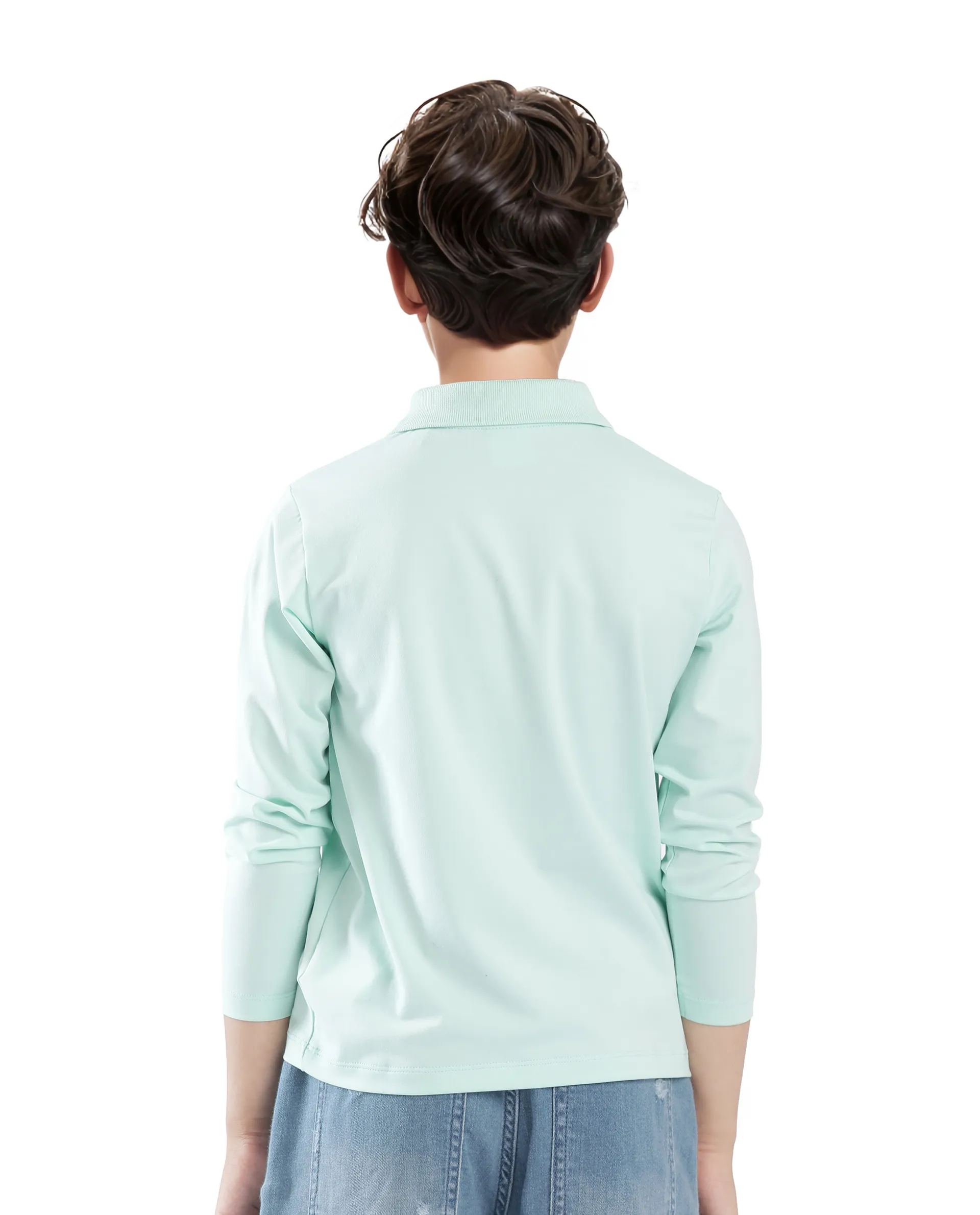 Rare Ones Kids Flit Pastel Green Cotton Blend Full Sleeve Regular Collar Solid Polo - Image 8