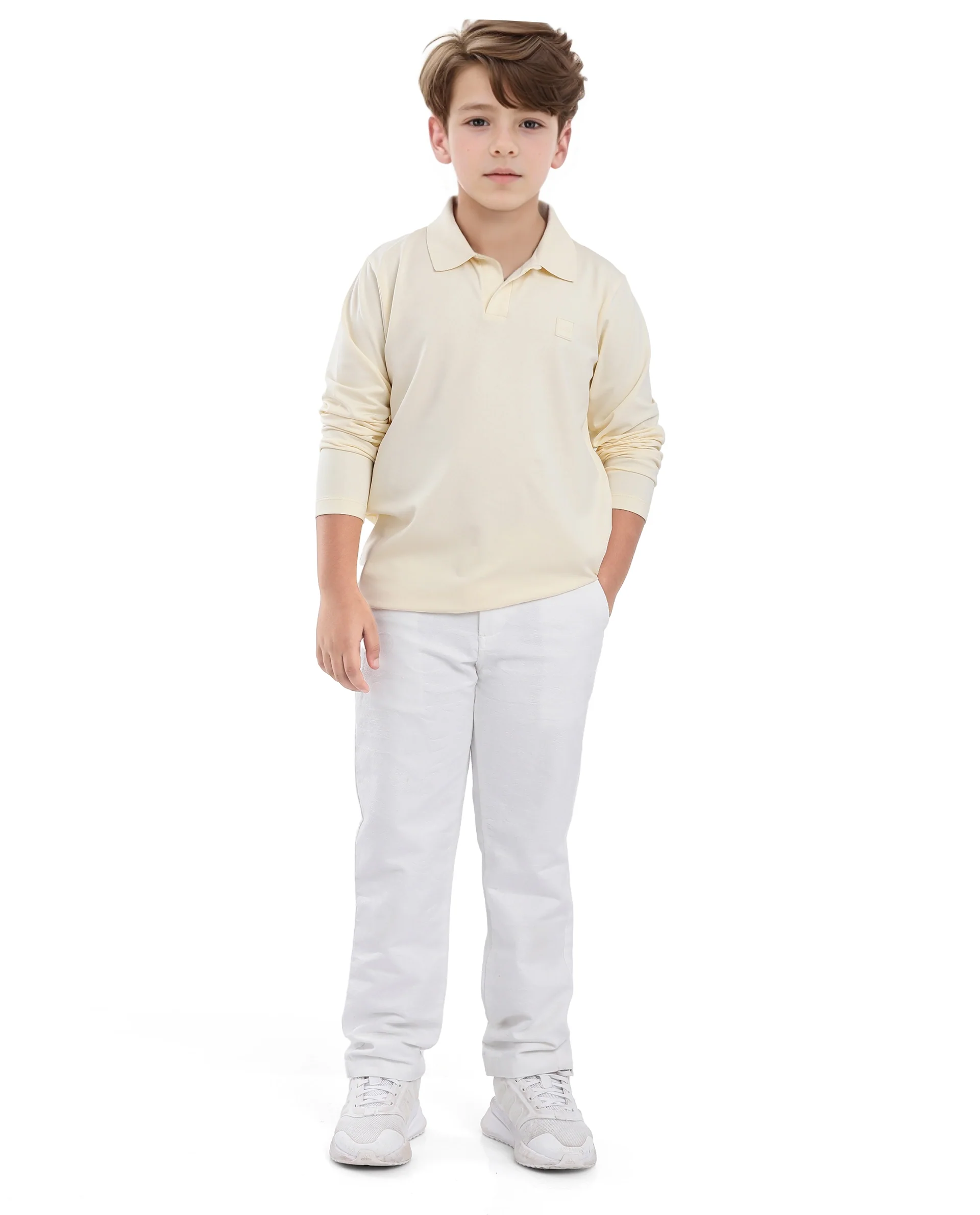 Rare Ones Kids Flit Pastel Yellow Cotton Blend Full Sleeve Polo Neck Solid Polo - Image 2