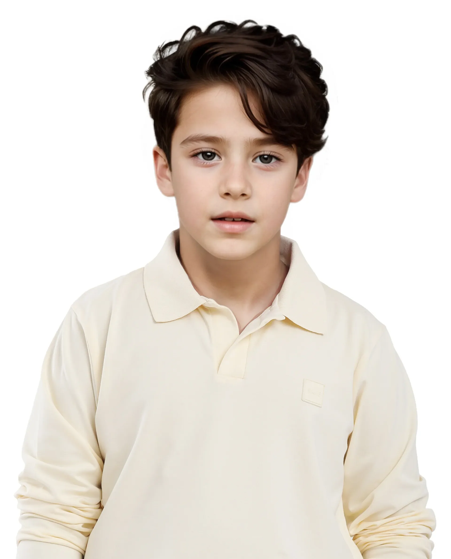 Rare Ones Kids Flit Pastel Yellow Cotton Blend Full Sleeve Polo Neck Solid Polo - Image 3
