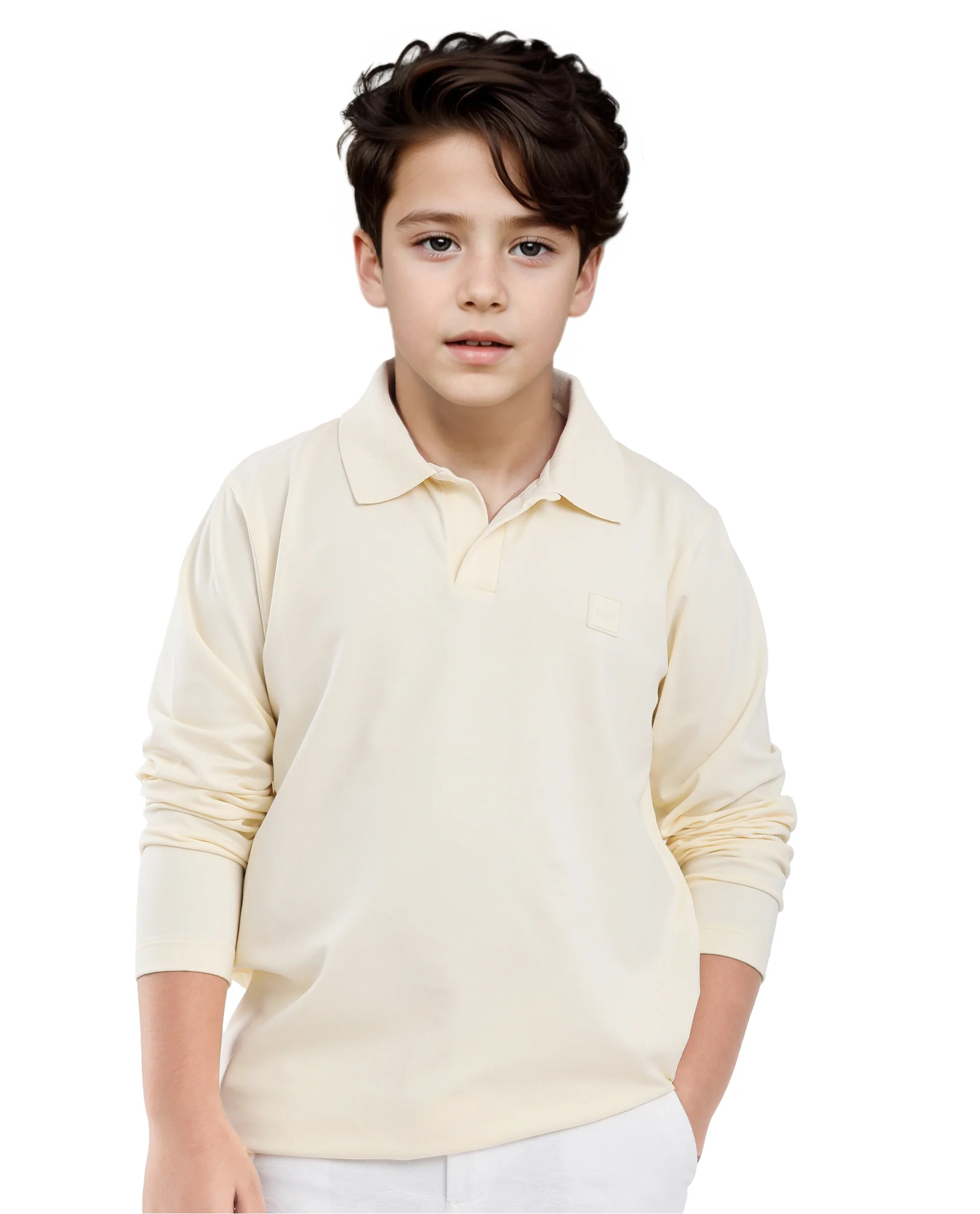 Rare Ones Kids Flit Pastel Yellow Cotton Blend Full Sleeve Polo Neck Solid Polo - Image 4
