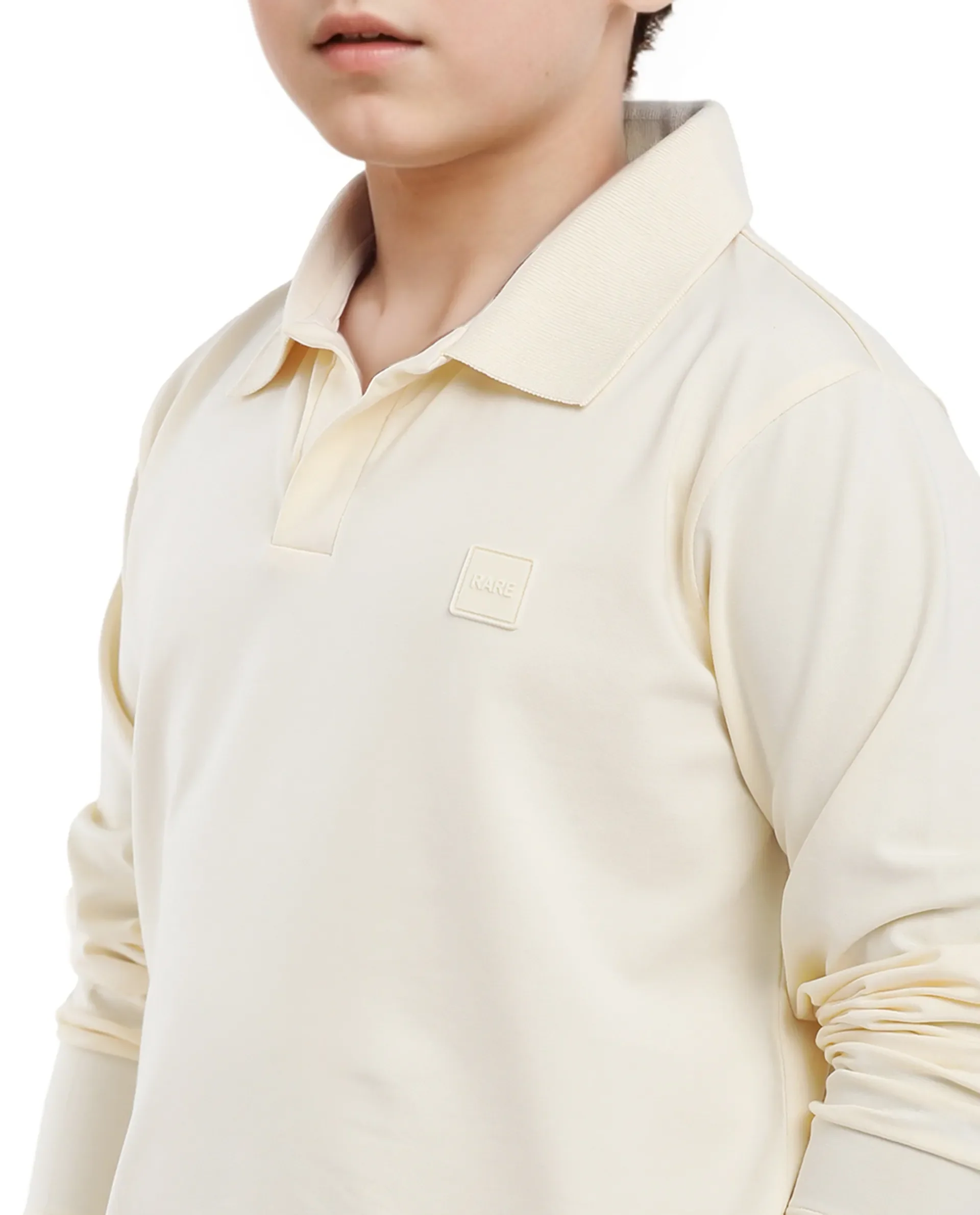 Rare Ones Kids Flit Pastel Yellow Cotton Blend Full Sleeve Polo Neck Solid Polo - Image 5