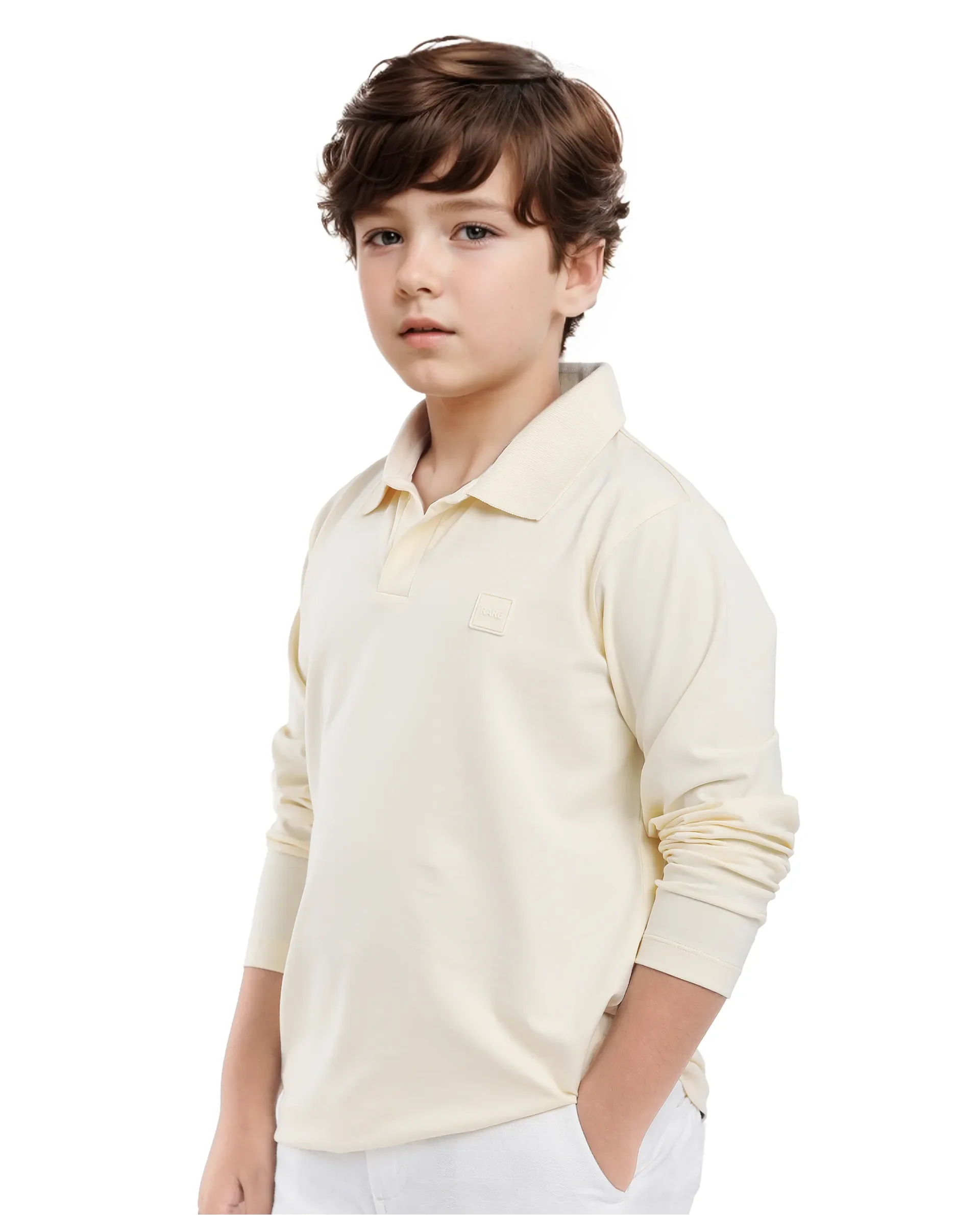 Rare Ones Kids Flit Pastel Yellow Cotton Blend Full Sleeve Polo Neck Solid Polo - Image 6