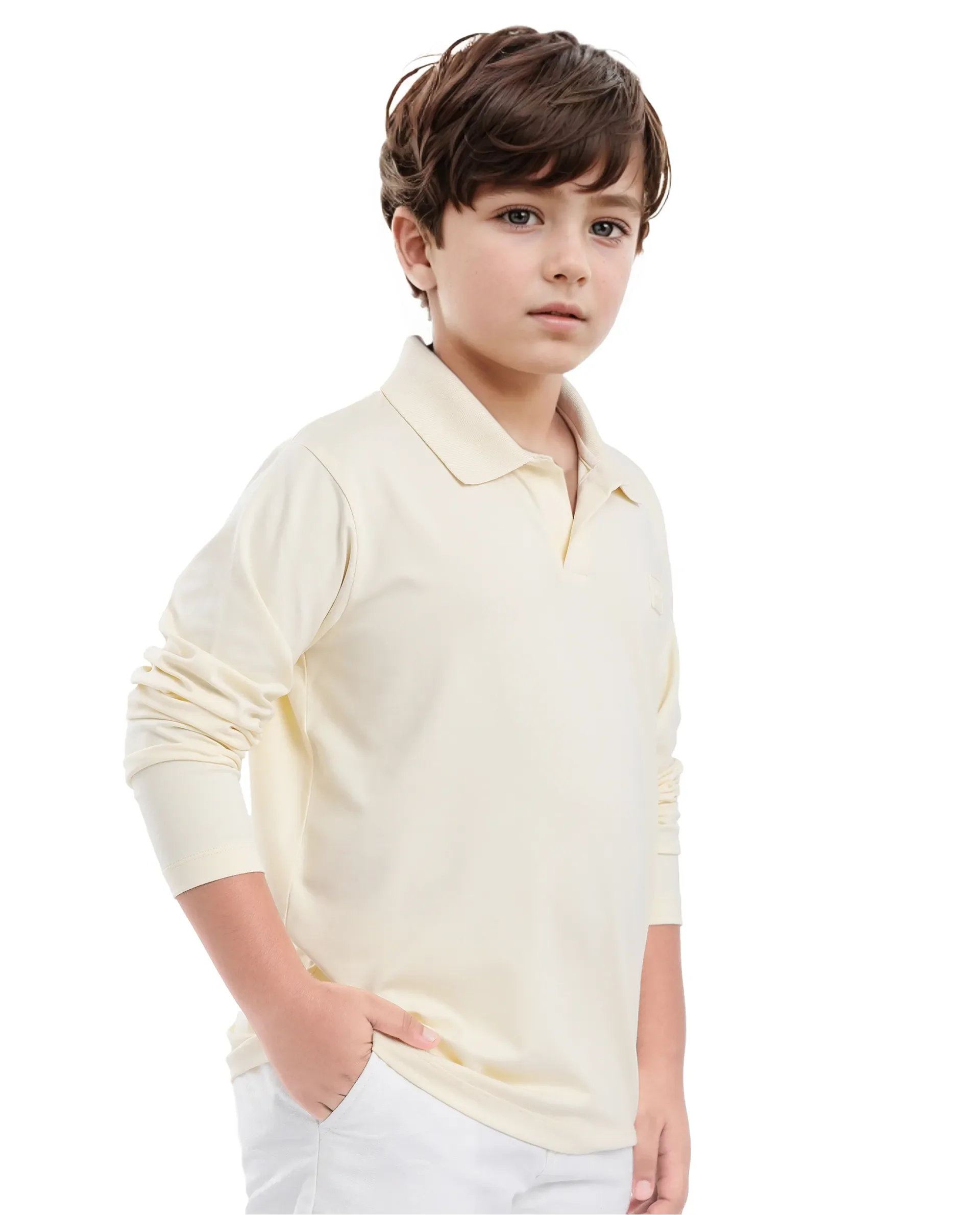 Rare Ones Kids Flit Pastel Yellow Cotton Blend Full Sleeve Polo Neck Solid Polo - Image 7