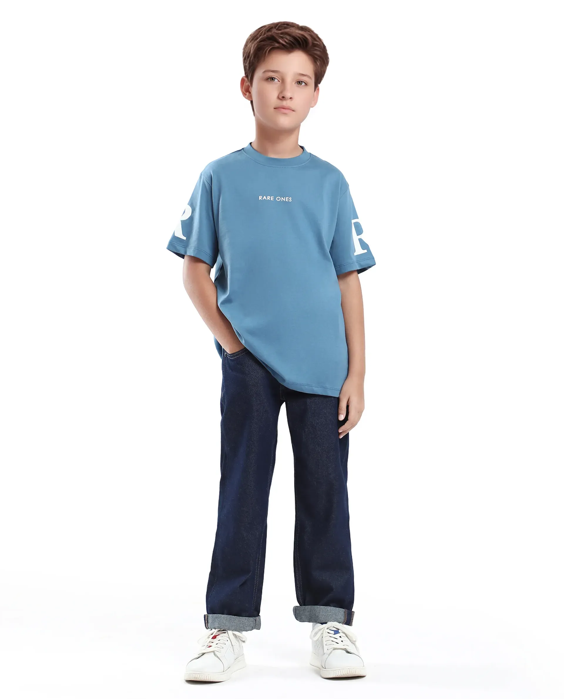 Rare Ones Kids Flux Dusky Blue Cotton Blend Half Sleeve Slip-On Printed Regular Fit T-Shirt - Image 2