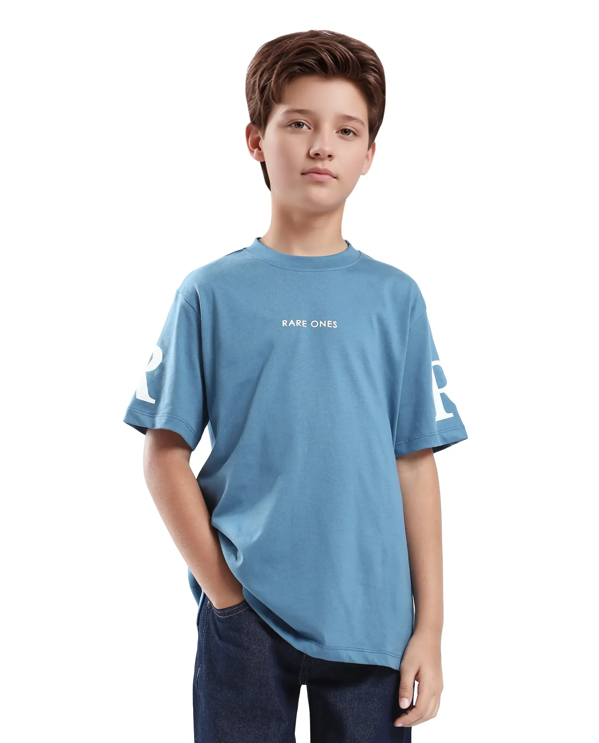 Rare Ones Kids Flux Dusky Blue Cotton Blend Half Sleeve Slip-On Printed Regular Fit T-Shirt - Image 3