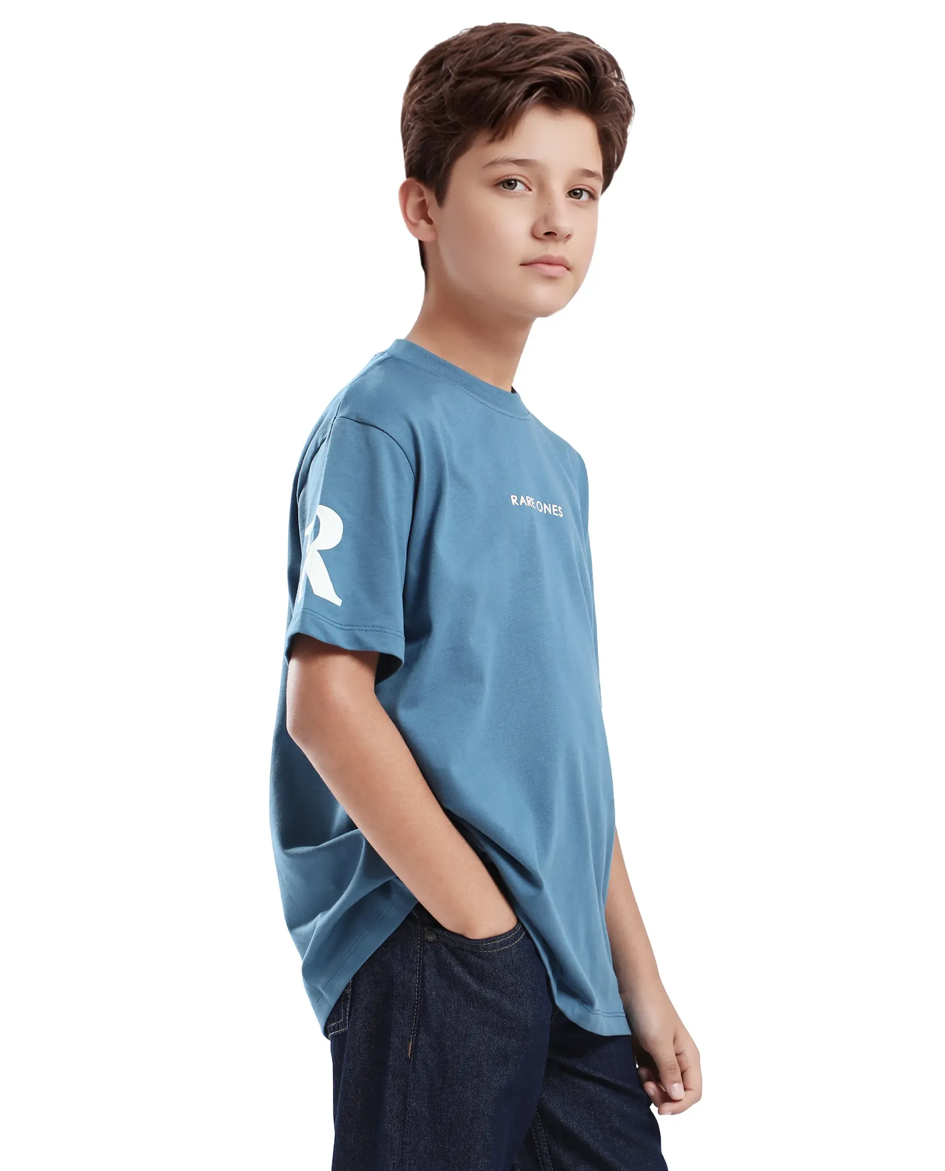 Rare Ones Kids Flux Dusky Blue Cotton Blend Half Sleeve Slip-On Printed Regular Fit T-Shirt - Image 5
