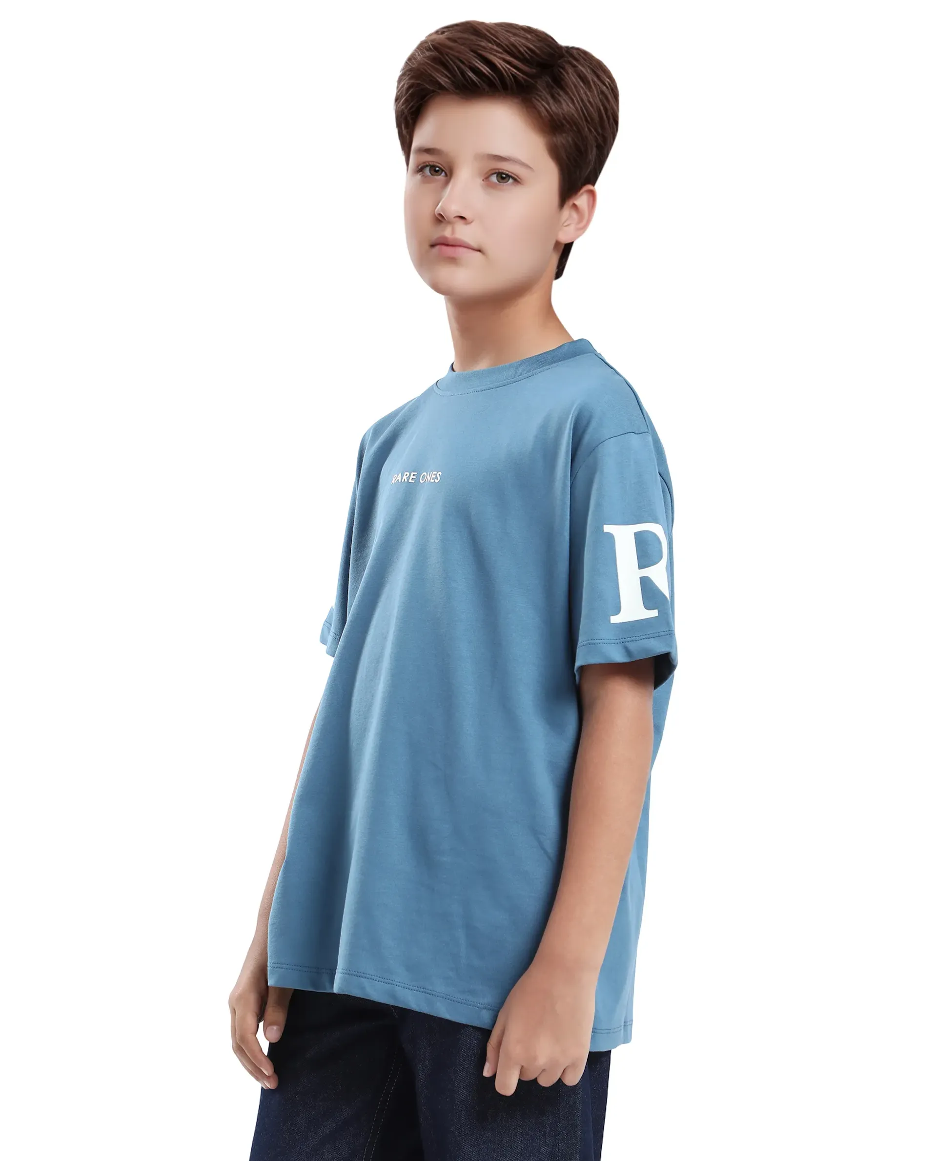 Rare Ones Kids Flux Dusky Blue Cotton Blend Half Sleeve Slip-On Printed Regular Fit T-Shirt - Image 6