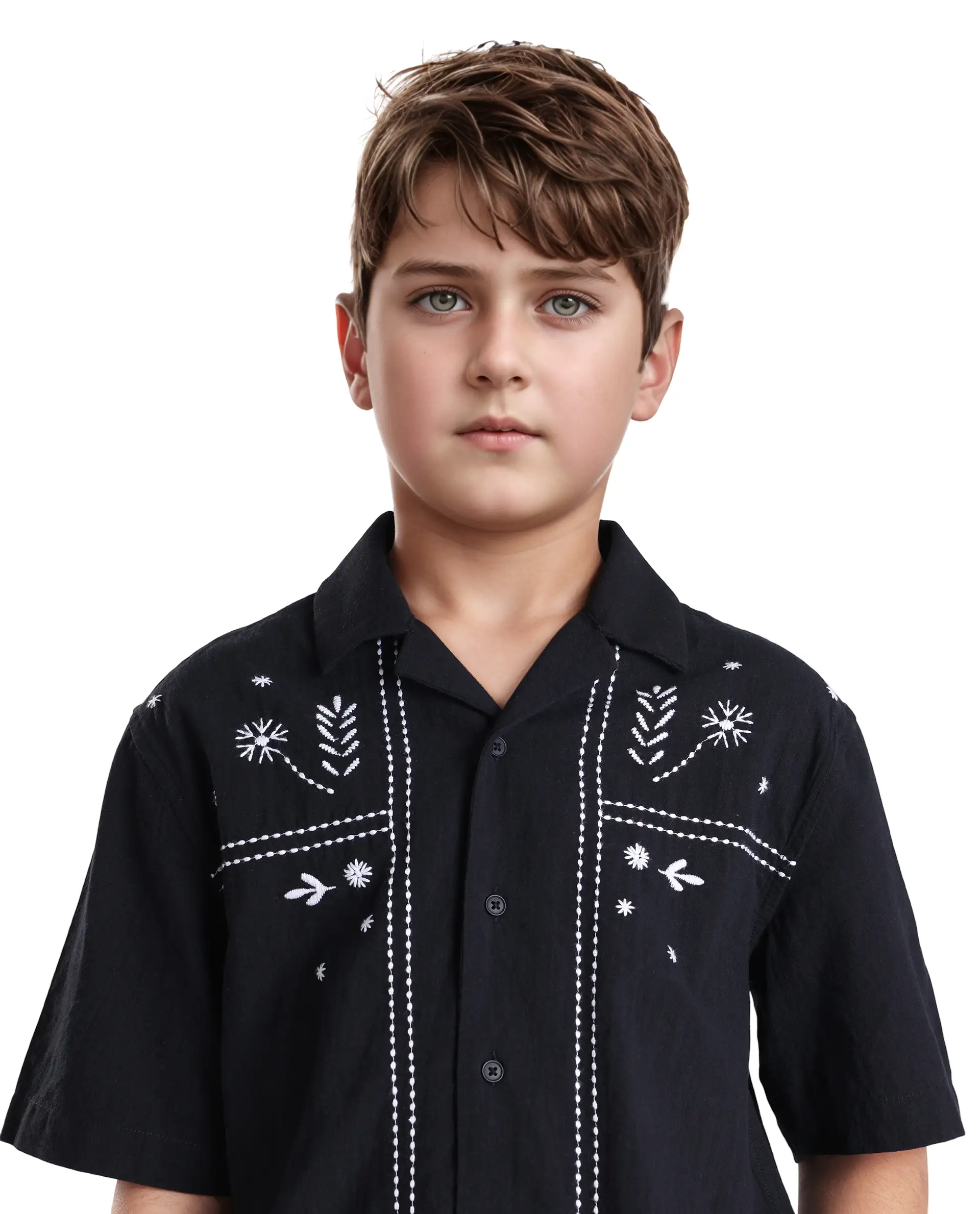Rare Ones Kids Foke Black Cotton Blend Embroidered Button Closure Regular Fit Shirt - Image 4