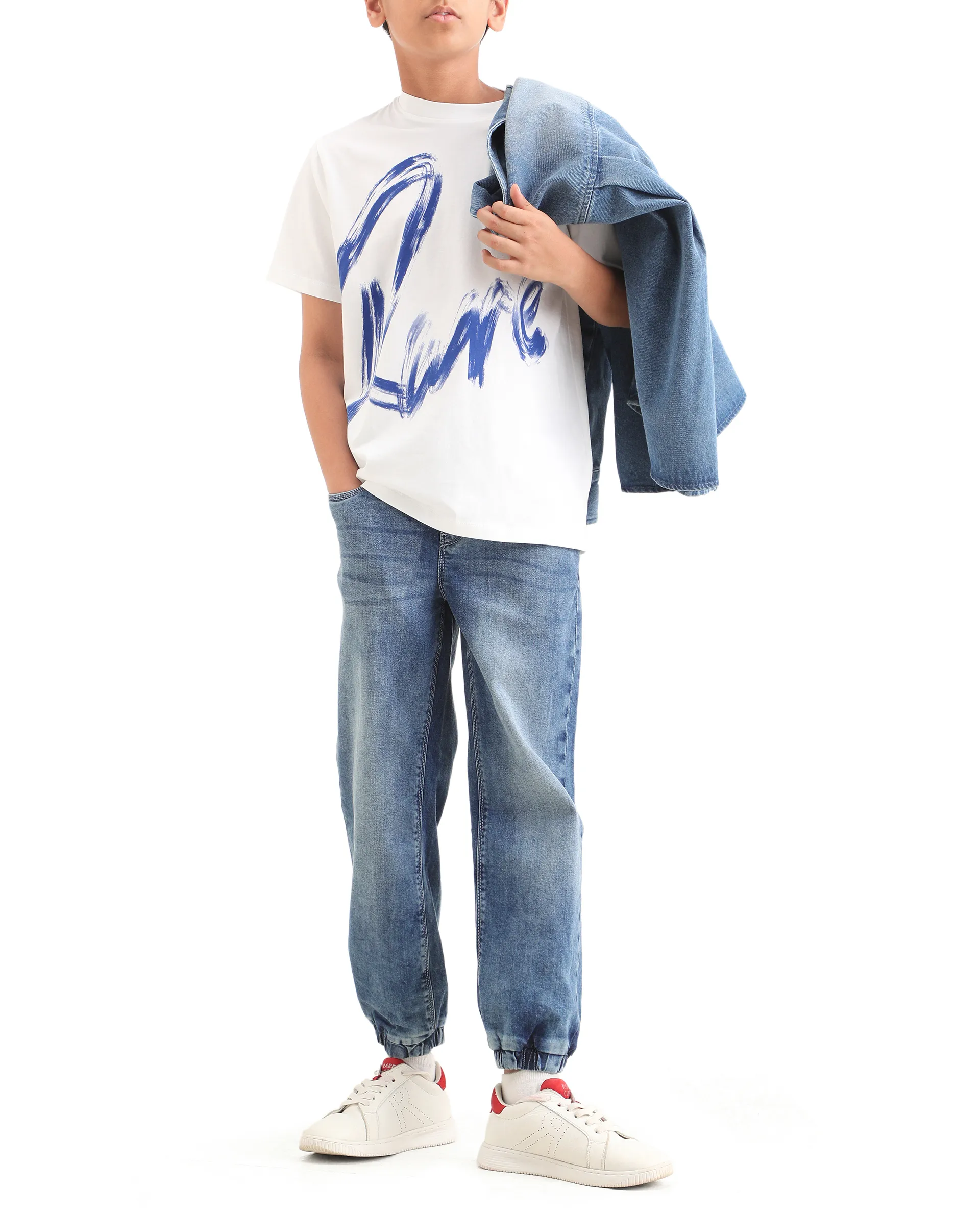 Rare Ones Kids Fox Light Blue Cotton Solid Slim Fit Denim Pant - Image 2