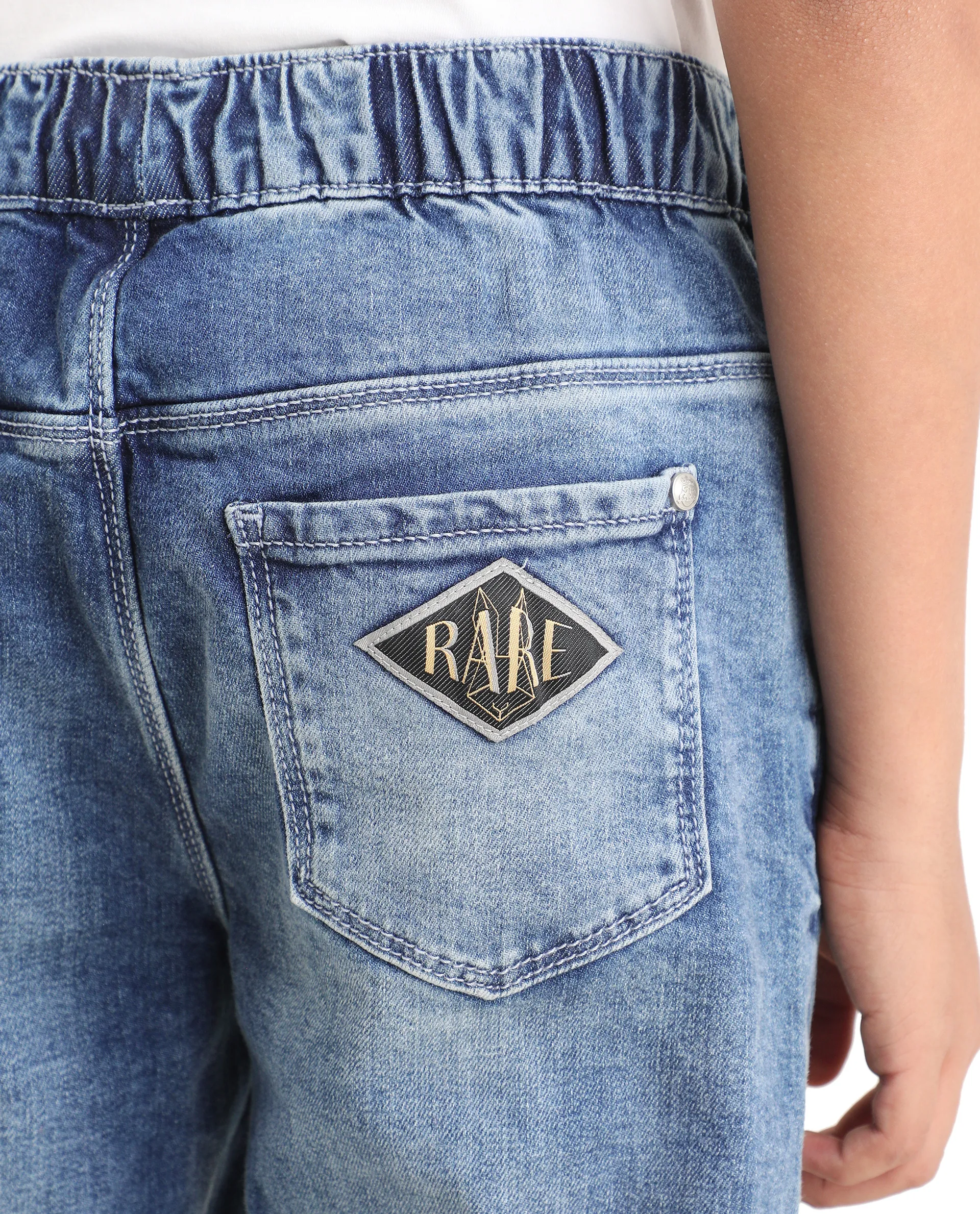 Rare Ones Kids Fox Light Blue Cotton Solid Slim Fit Denim Pant - Image 4