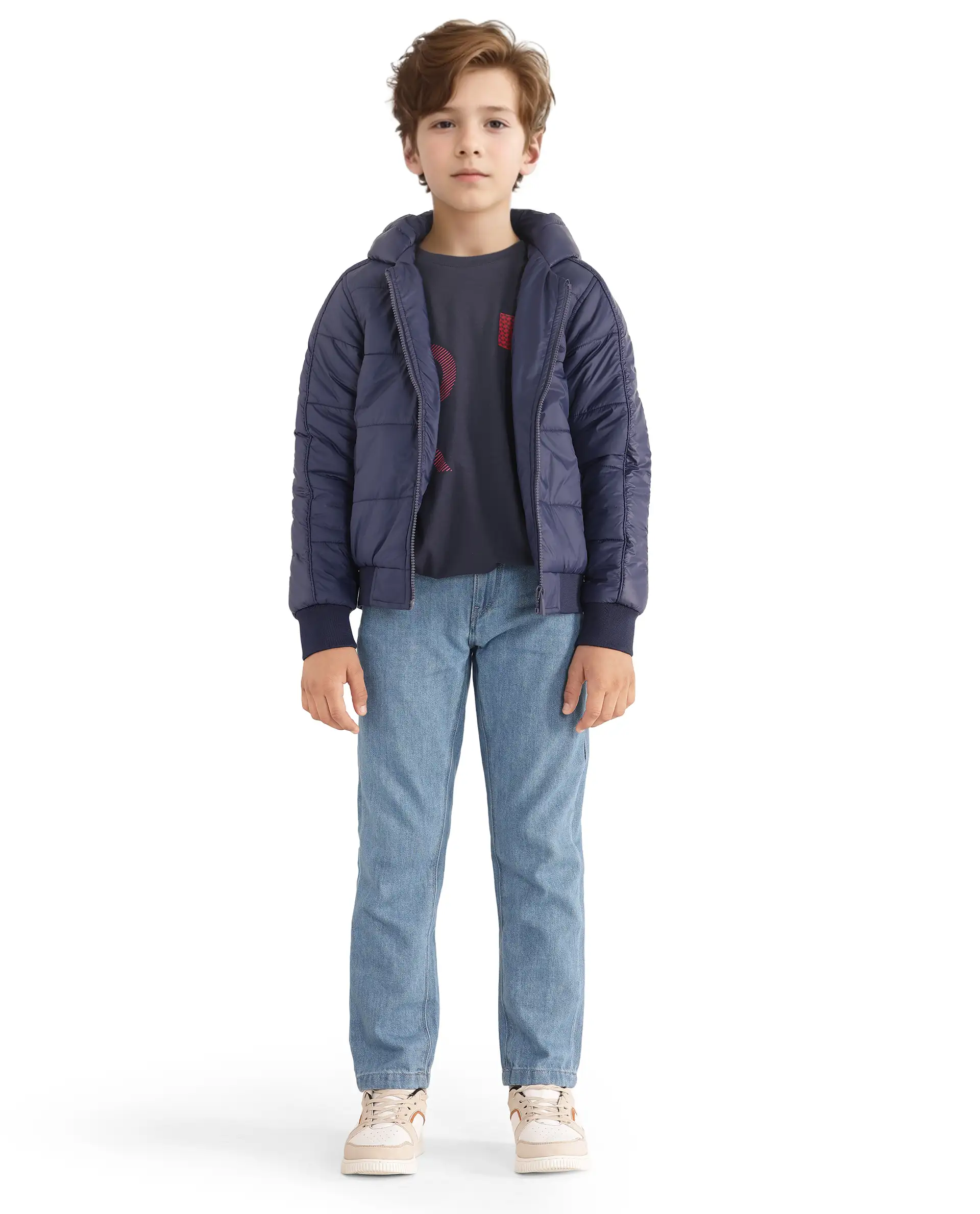 Rare Ones Kids Frant Dark Blue Nylon Full Sleeve Solid Jacket - Image 2