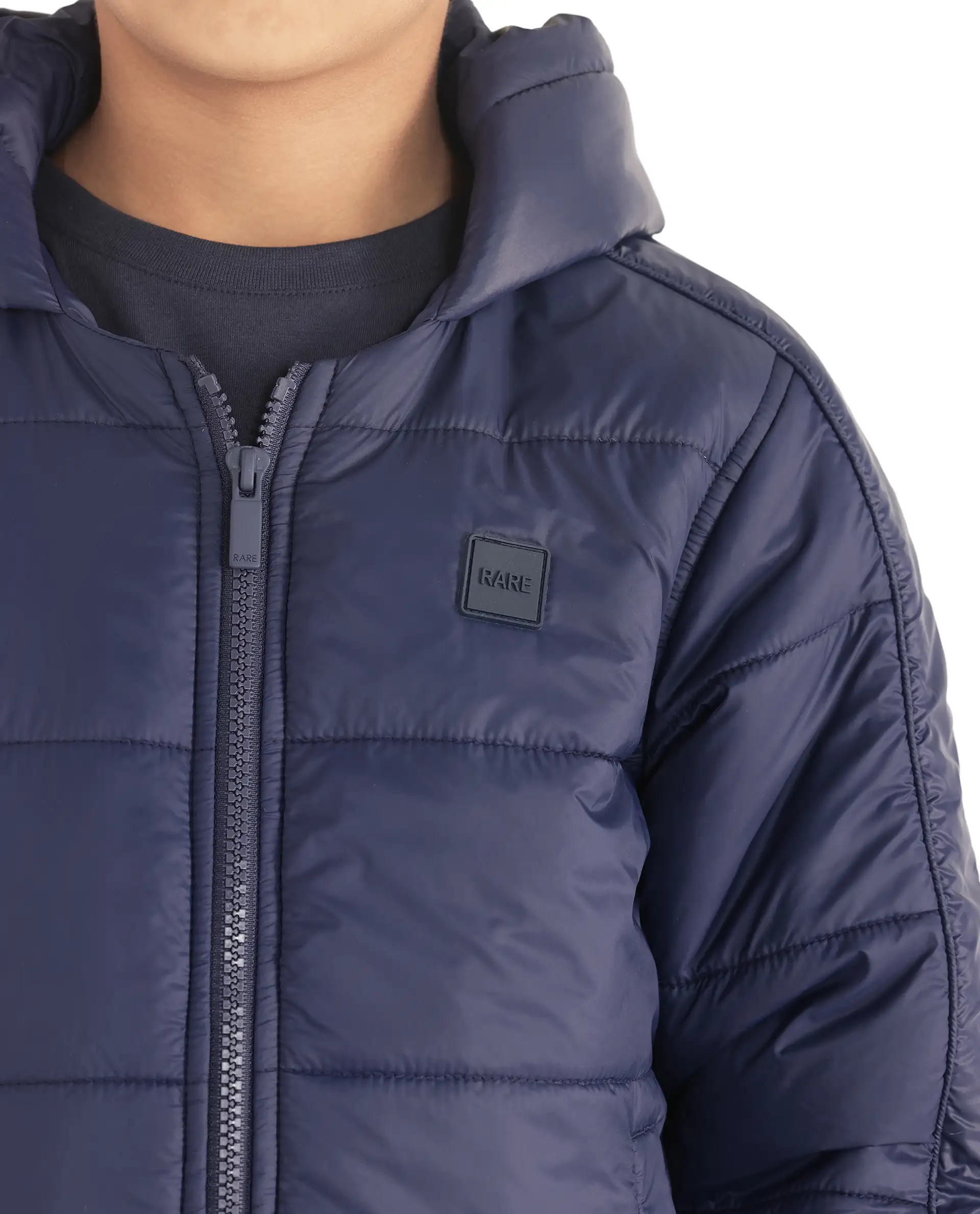 Rare Ones Kids Frant Dark Blue Nylon Full Sleeve Solid Jacket - Image 3