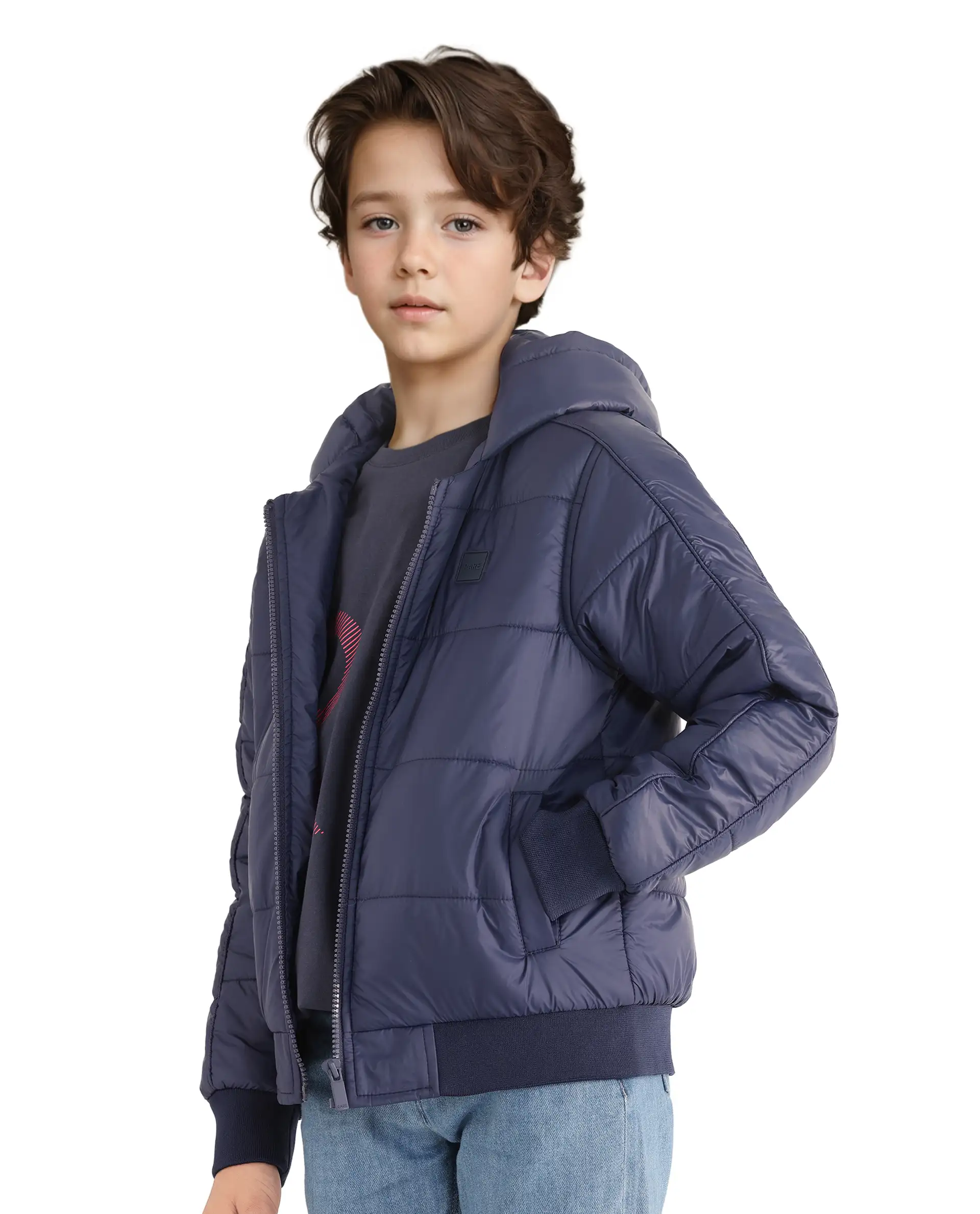 Rare Ones Kids Frant Dark Blue Nylon Full Sleeve Solid Jacket - Image 6