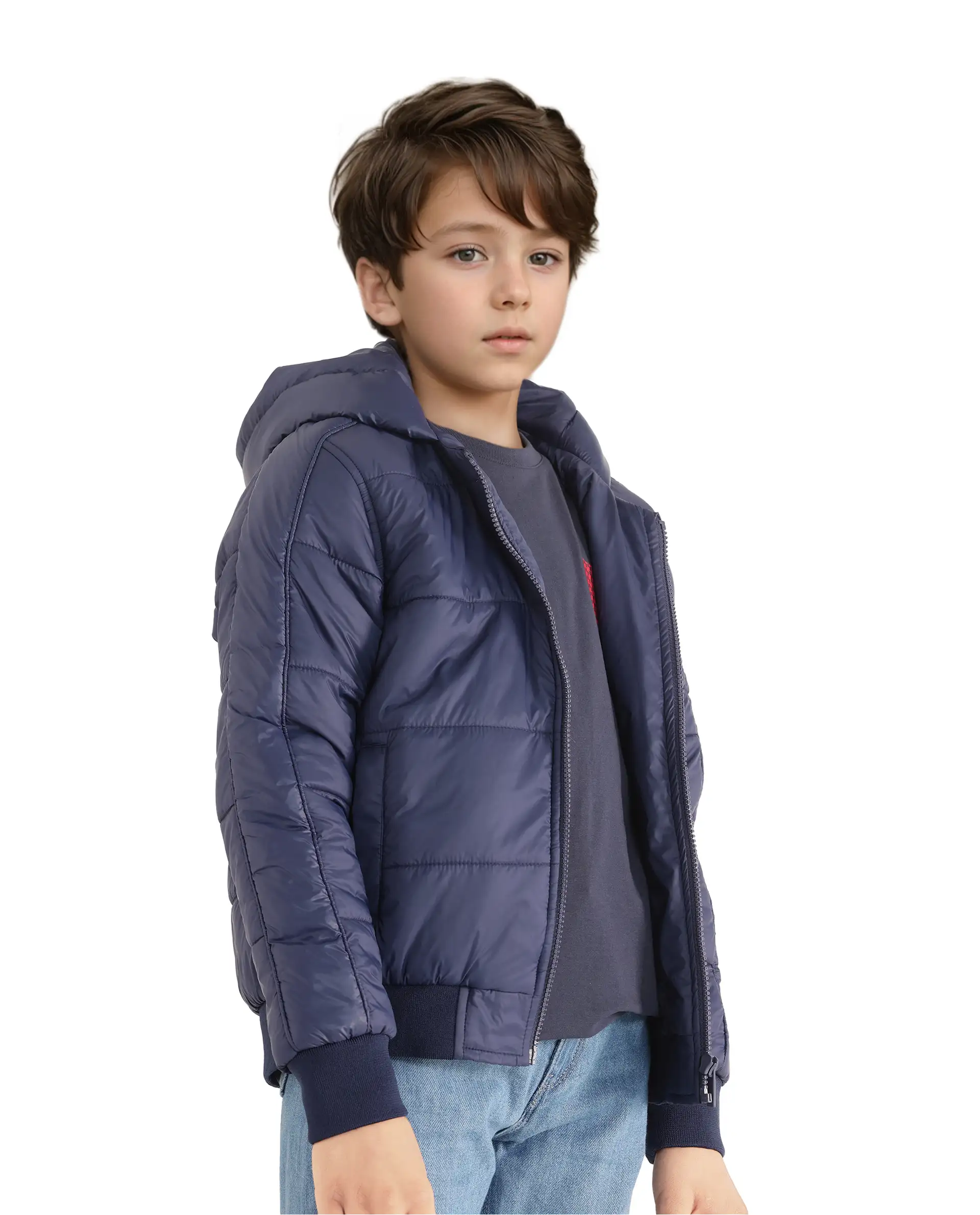 Rare Ones Kids Frant Dark Blue Nylon Full Sleeve Solid Jacket - Image 7