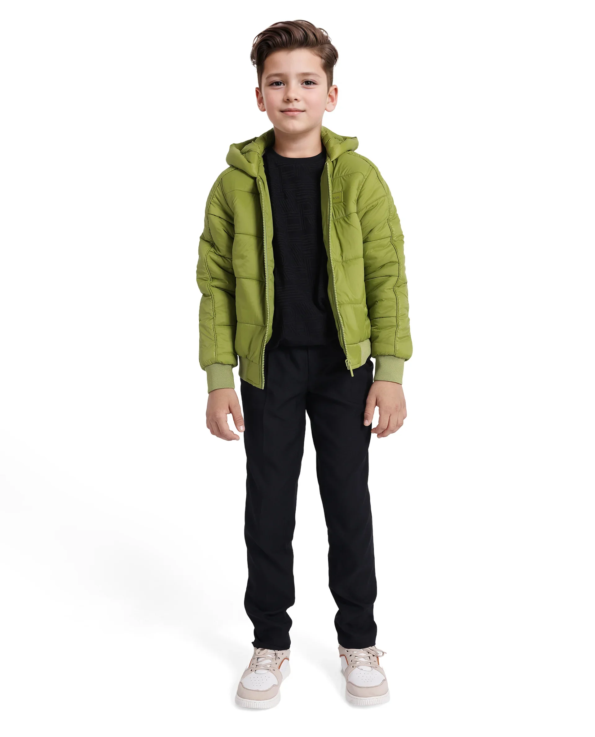 Rare Ones Kids Frant Flouroscent Green Nylon Full Sleeve Solid Jacket - Image 2