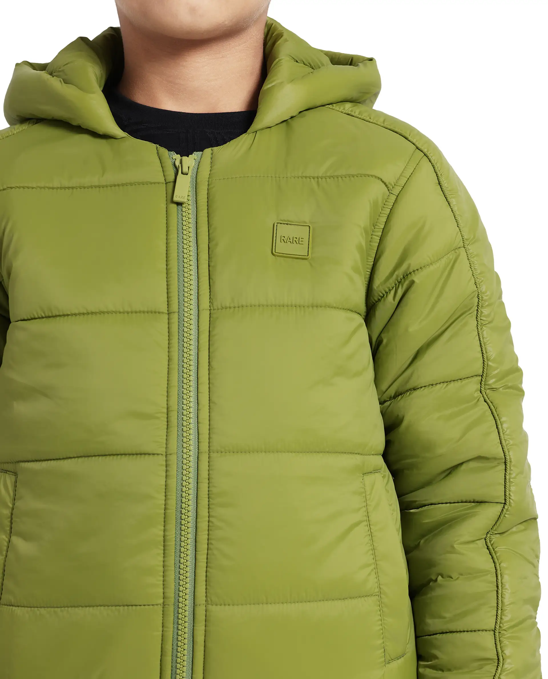 Rare Ones Kids Frant Flouroscent Green Nylon Full Sleeve Solid Jacket - Image 3