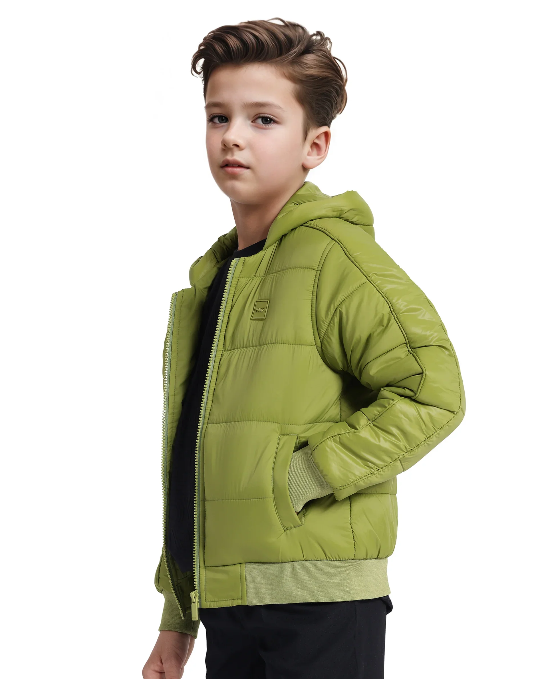 Rare Ones Kids Frant Flouroscent Green Nylon Full Sleeve Solid Jacket - Image 5