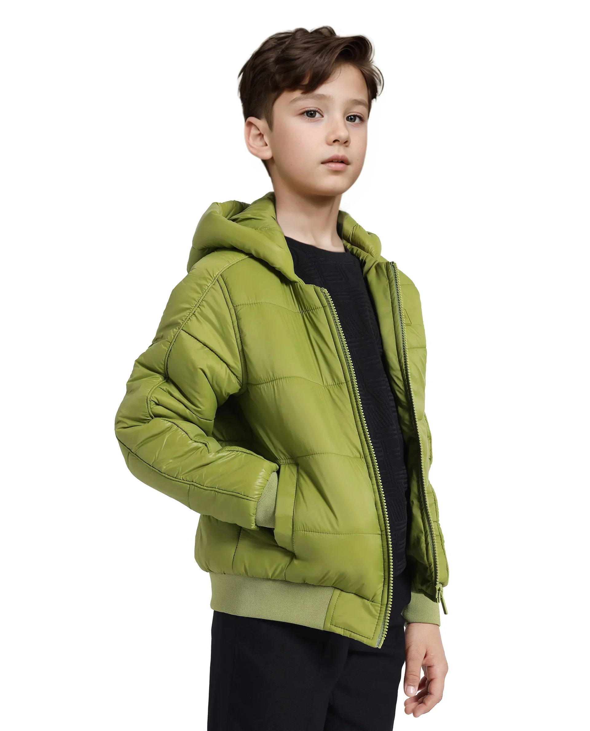 Rare Ones Kids Frant Flouroscent Green Nylon Full Sleeve Solid Jacket - Image 6