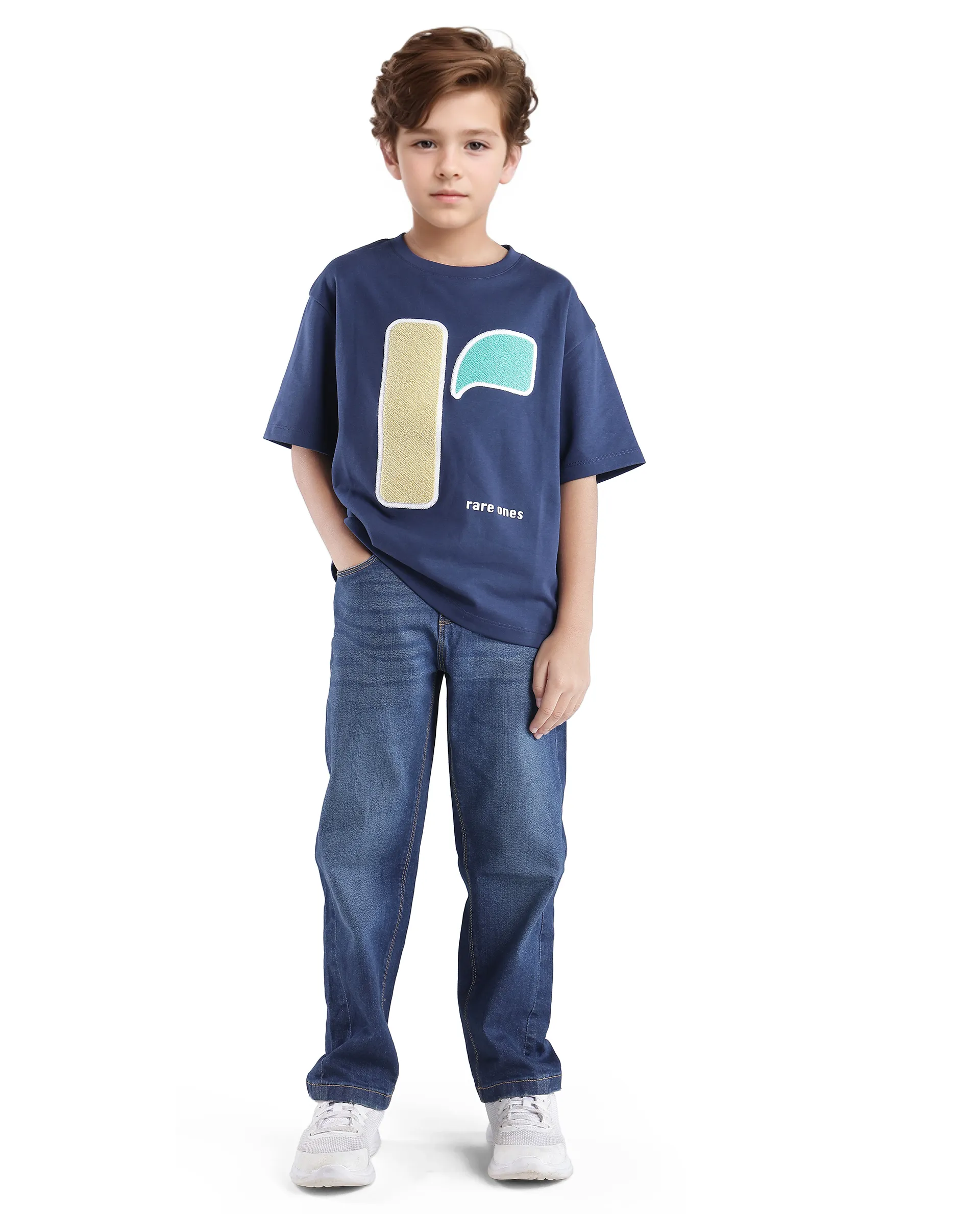 Rare Ones Kids Frodo Navy Cotton Poly Short Sleeve Crew Neck Towel Embroidered T-Shirt - Image 2