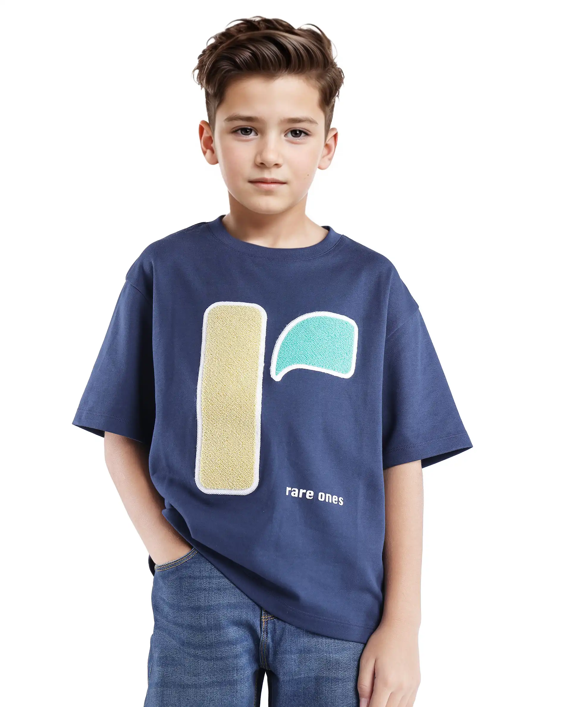Rare Ones Kids Frodo Navy Cotton Poly Short Sleeve Crew Neck Towel Embroidered T-Shirt - Image 3