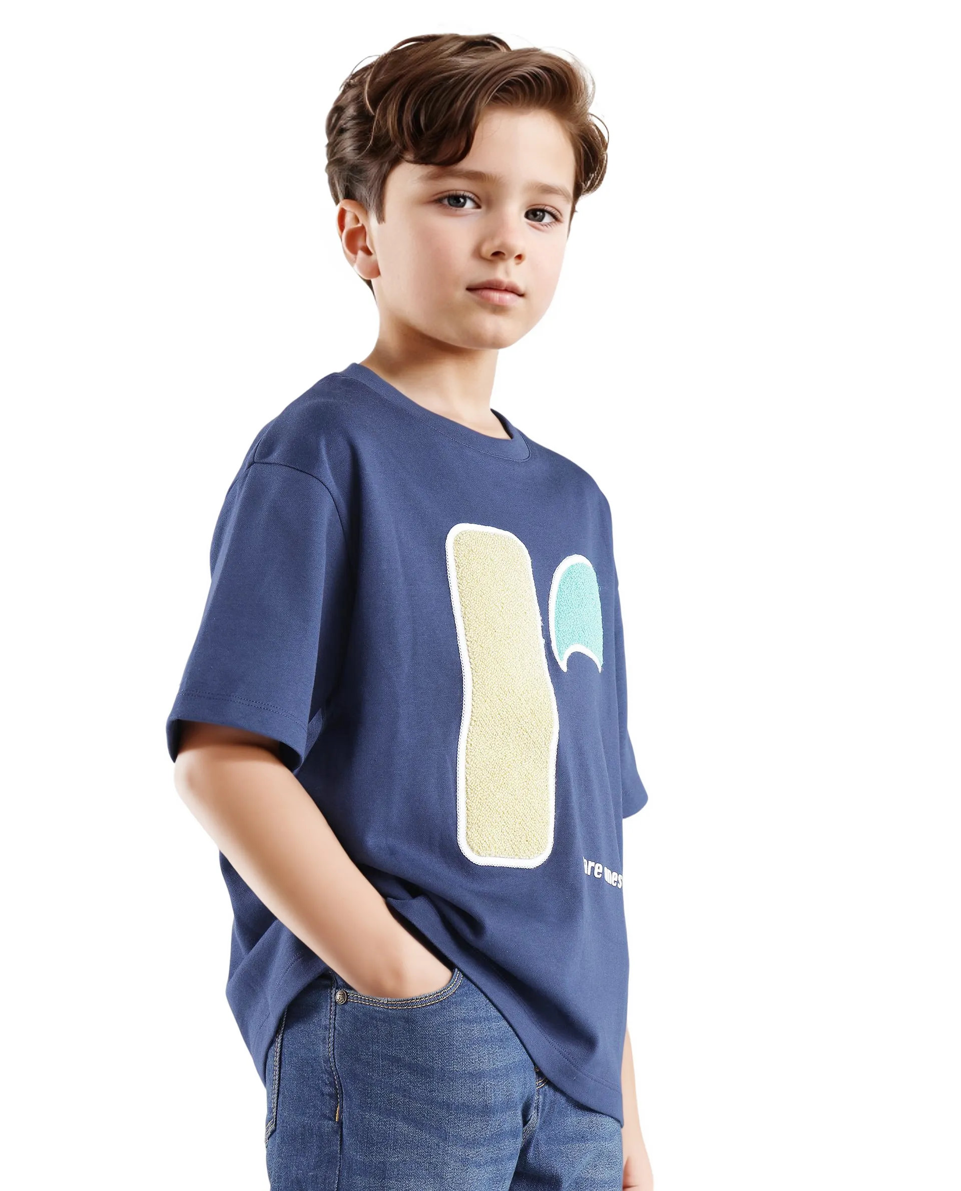 Rare Ones Kids Frodo Navy Cotton Poly Short Sleeve Crew Neck Towel Embroidered T-Shirt - Image 4