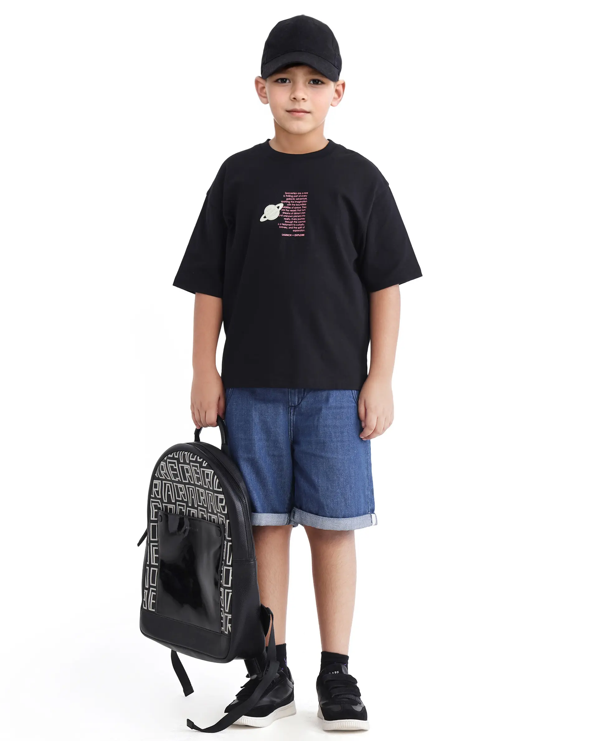 Rare Ones Kids Galet Black Cotton Short Sleeve Crew Neck Print T-Shirt - Image 2