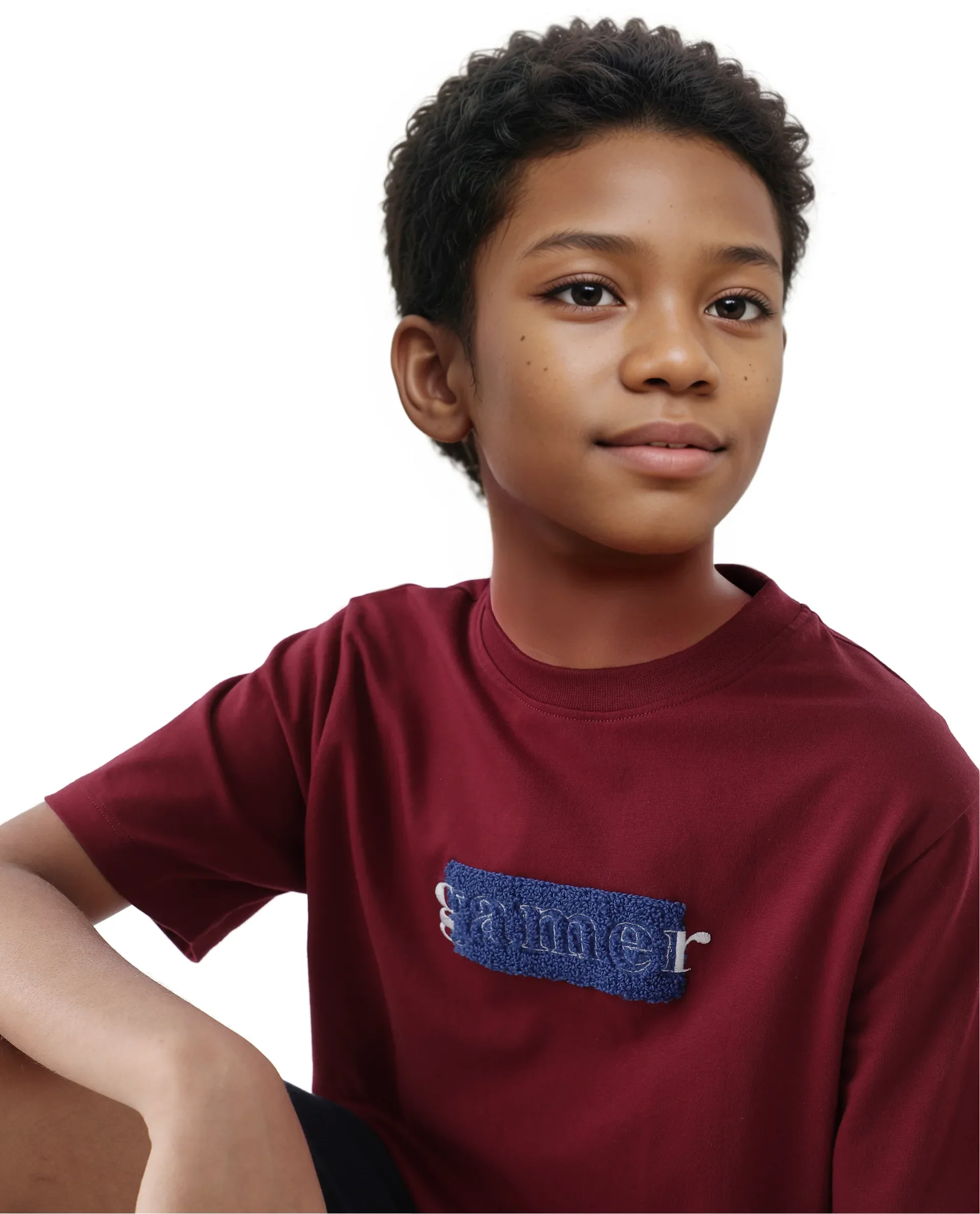 Rare Ones Kids Gamer Dark Red Cotton Embroidered Slip-On Regular Fit T-Shirt - Image 3