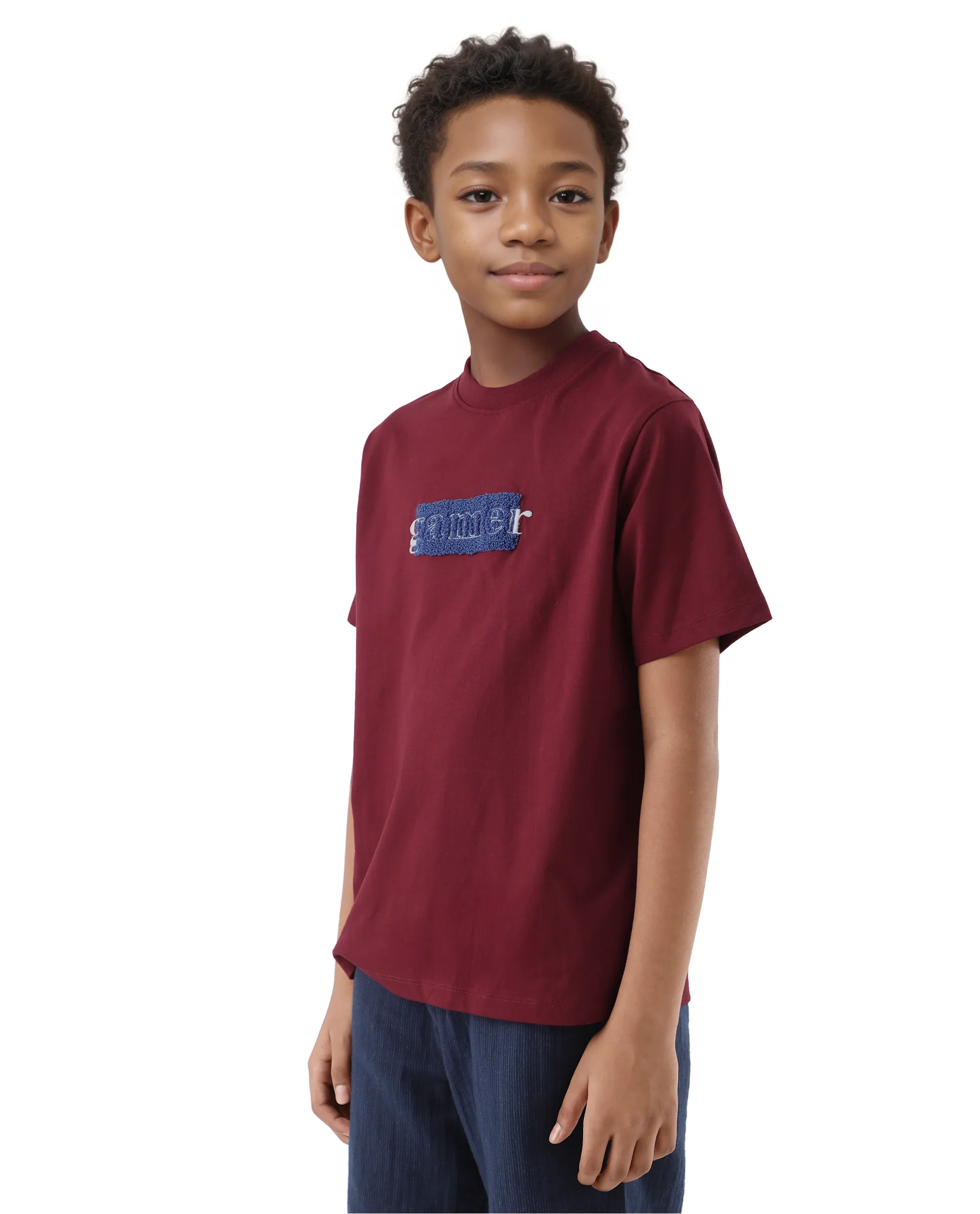 Rare Ones Kids Gamer Dark Red Cotton Embroidered Slip-On Regular Fit T-Shirt - Image 6