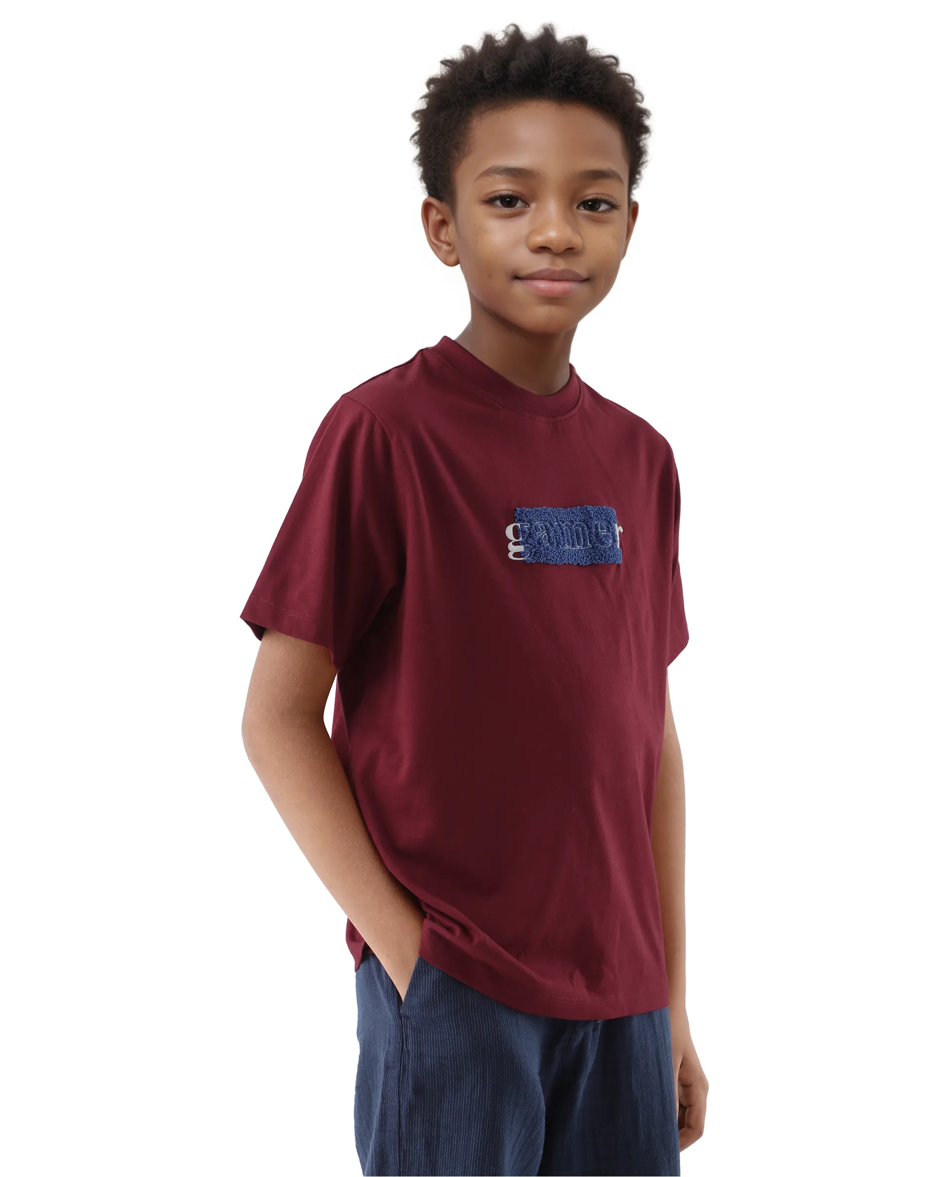 Rare Ones Kids Gamer Dark Red Cotton Embroidered Slip-On Regular Fit T-Shirt - Image 7