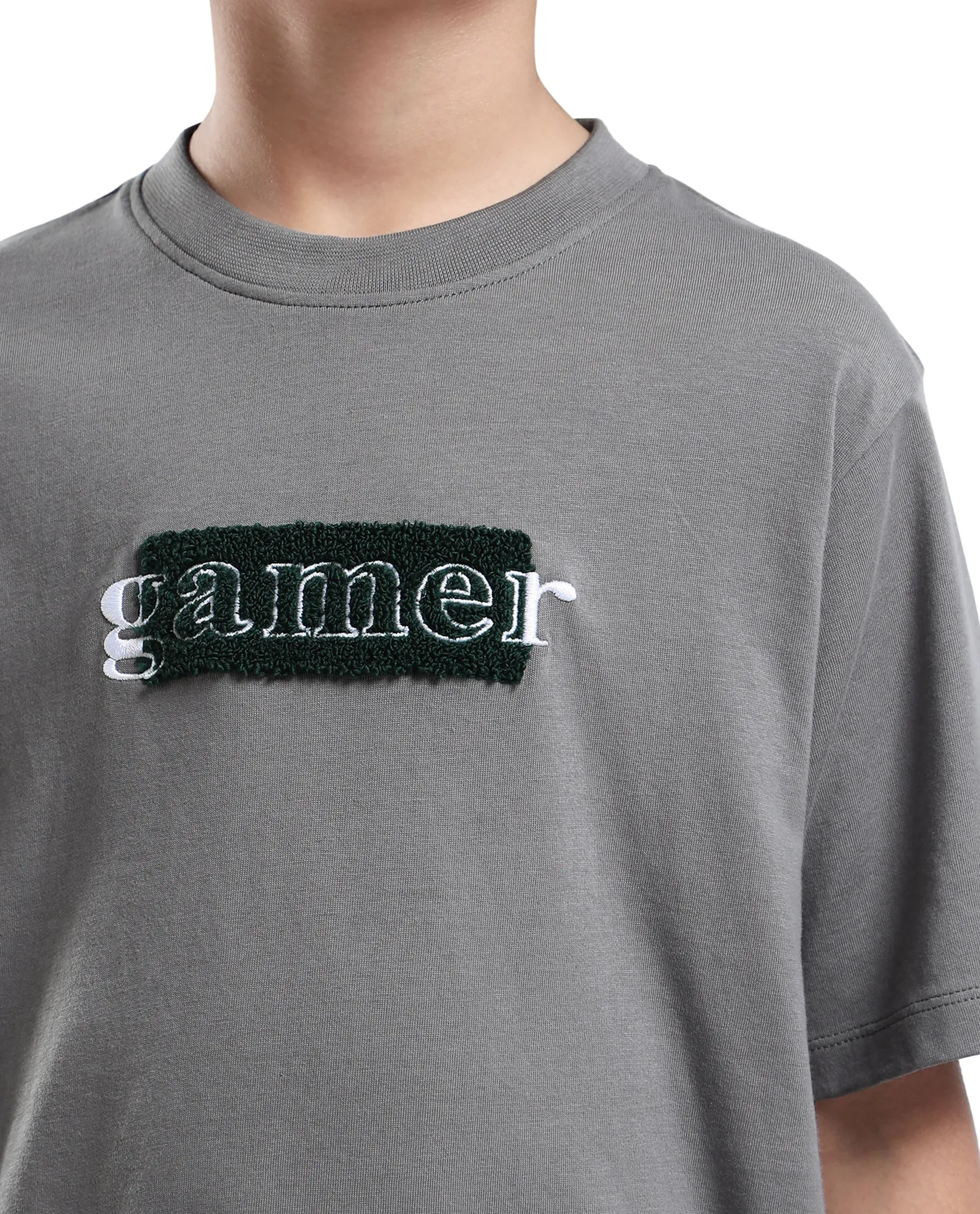 Rare Ones Kids Gamer Grey Cotton Embroidered Slip-On Regular Fit T-Shirt - Image 4