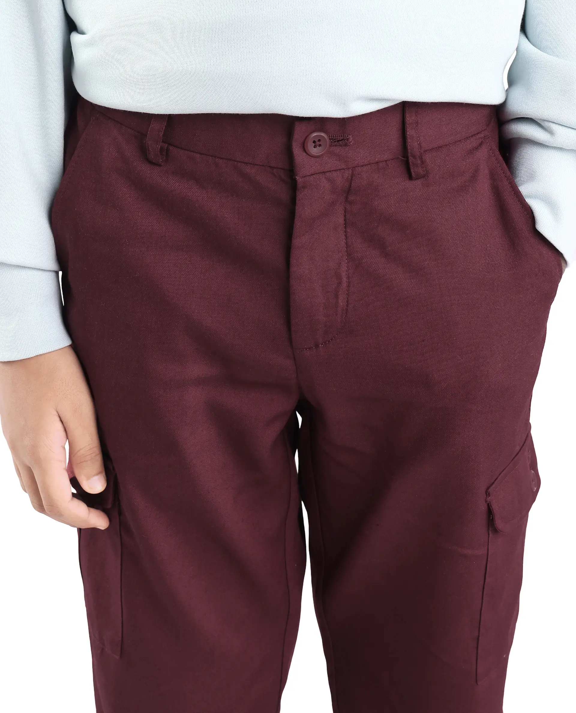 Rare Ones Kids Glin-B Maroon Polyester Blend Solid Button Closure Regular Fit Trouser - Image 3
