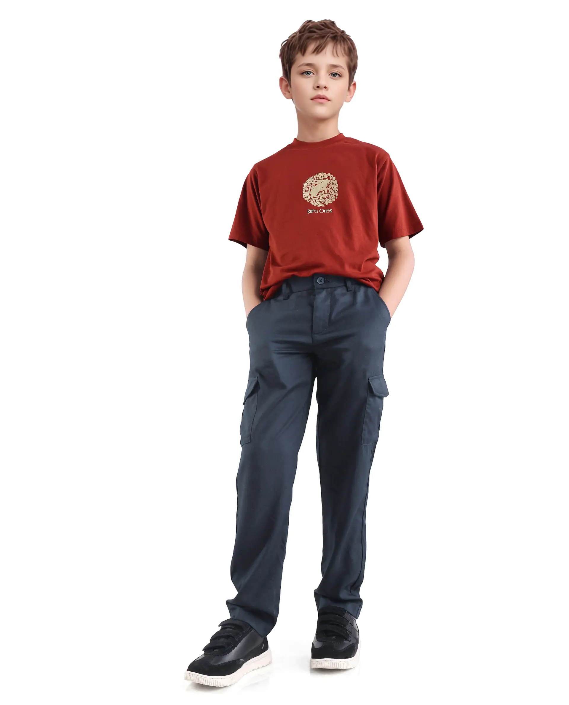 Rare Ones Kids Glin-B Navy Polyester Blend Solid Button Closure Regular Fit Trouser