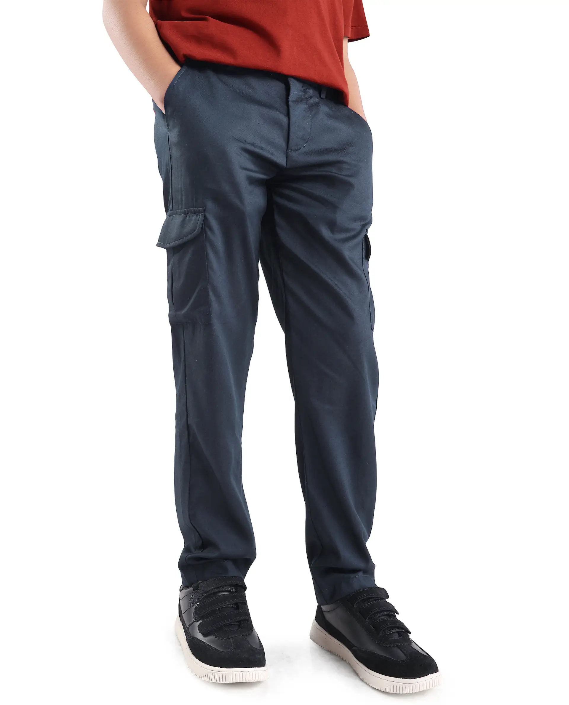 Rare Ones Kids Glin-B Navy Polyester Blend Solid Button Closure Regular Fit Trouser - Image 2