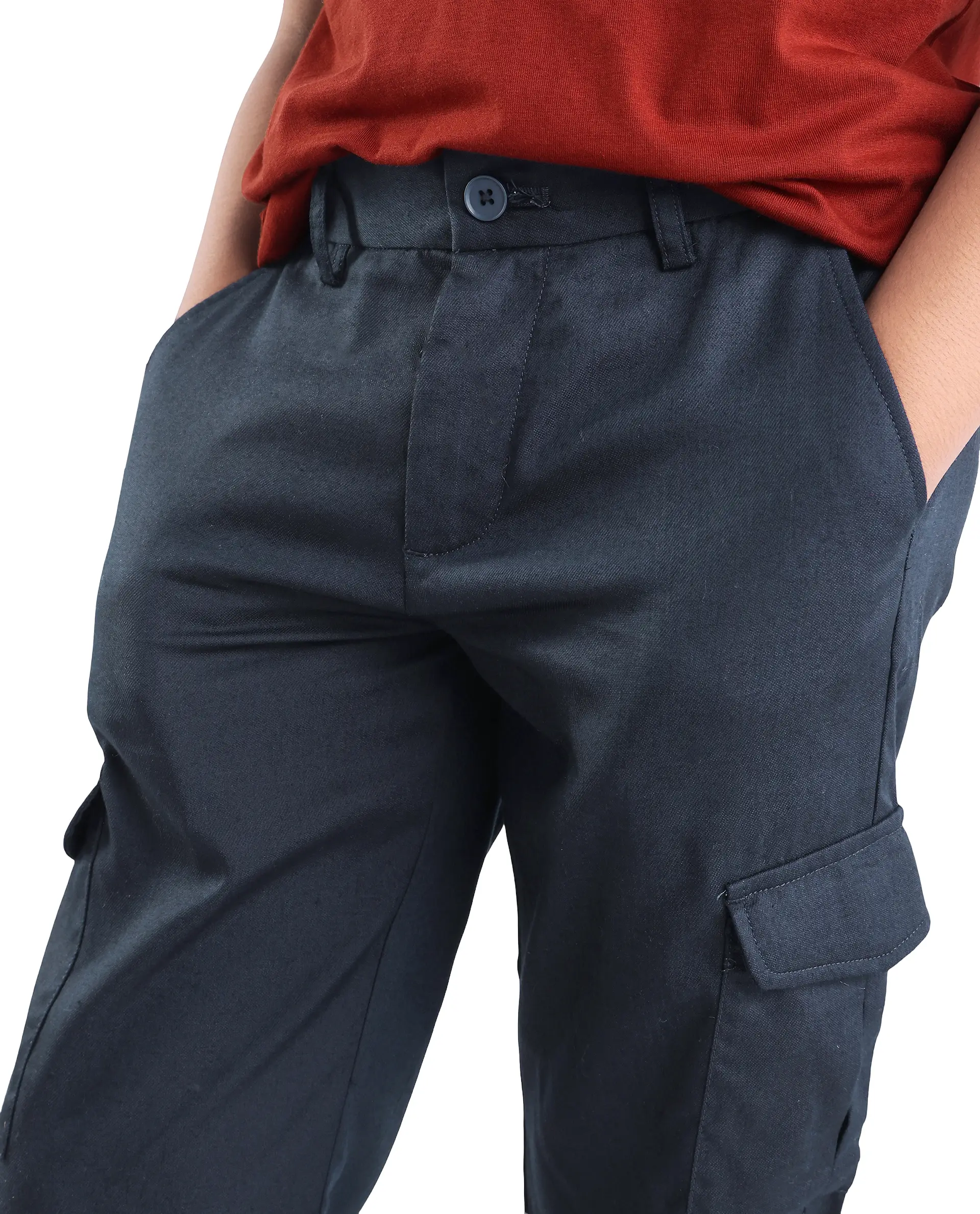 Rare Ones Kids Glin-B Navy Polyester Blend Solid Button Closure Regular Fit Trouser - Image 3