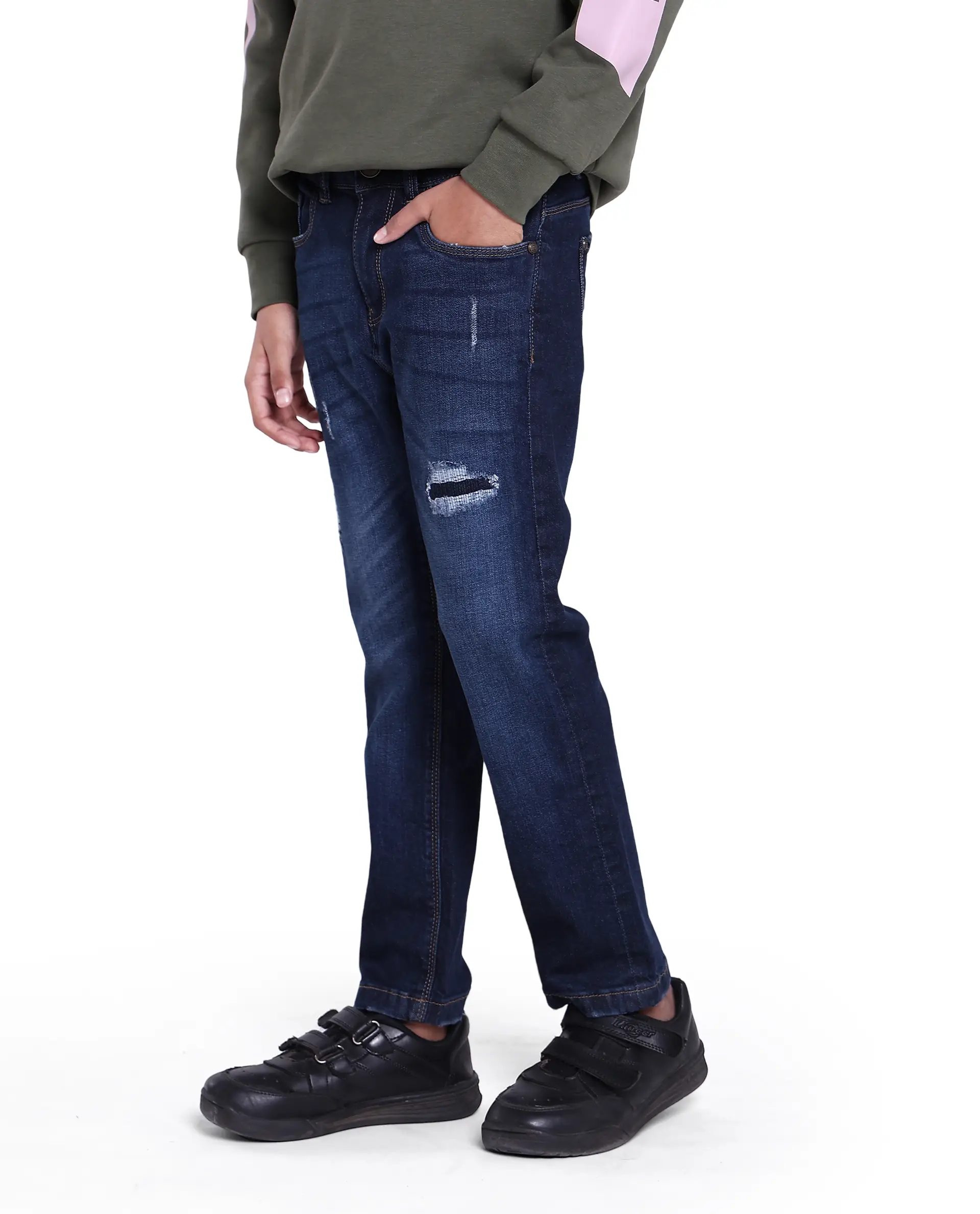 Rare Ones Kids Glor Blue Solid Slim Fit Denim Pant - Image 4