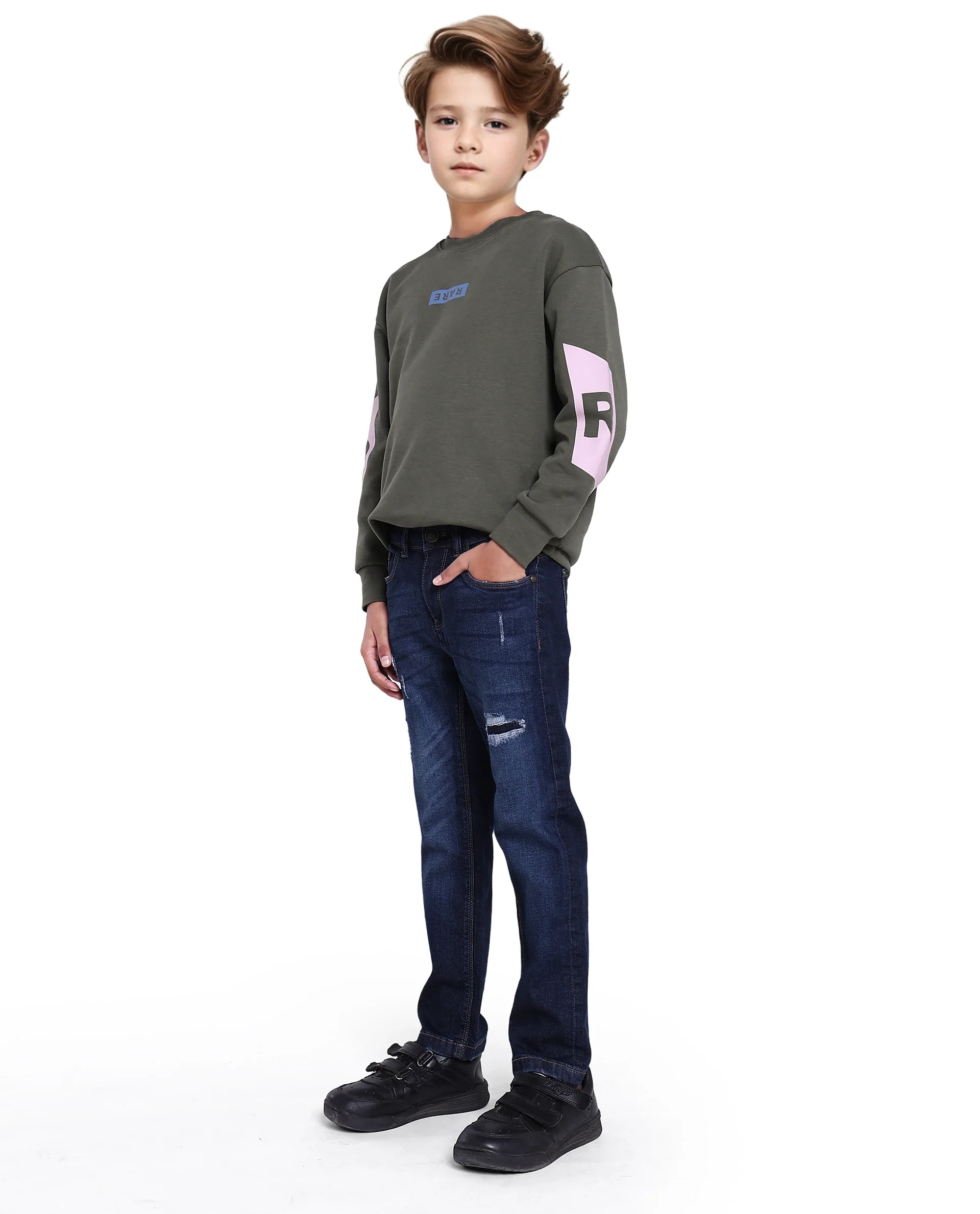 Rare Ones Kids Glor Blue Solid Slim Fit Denim Pant - Image 6