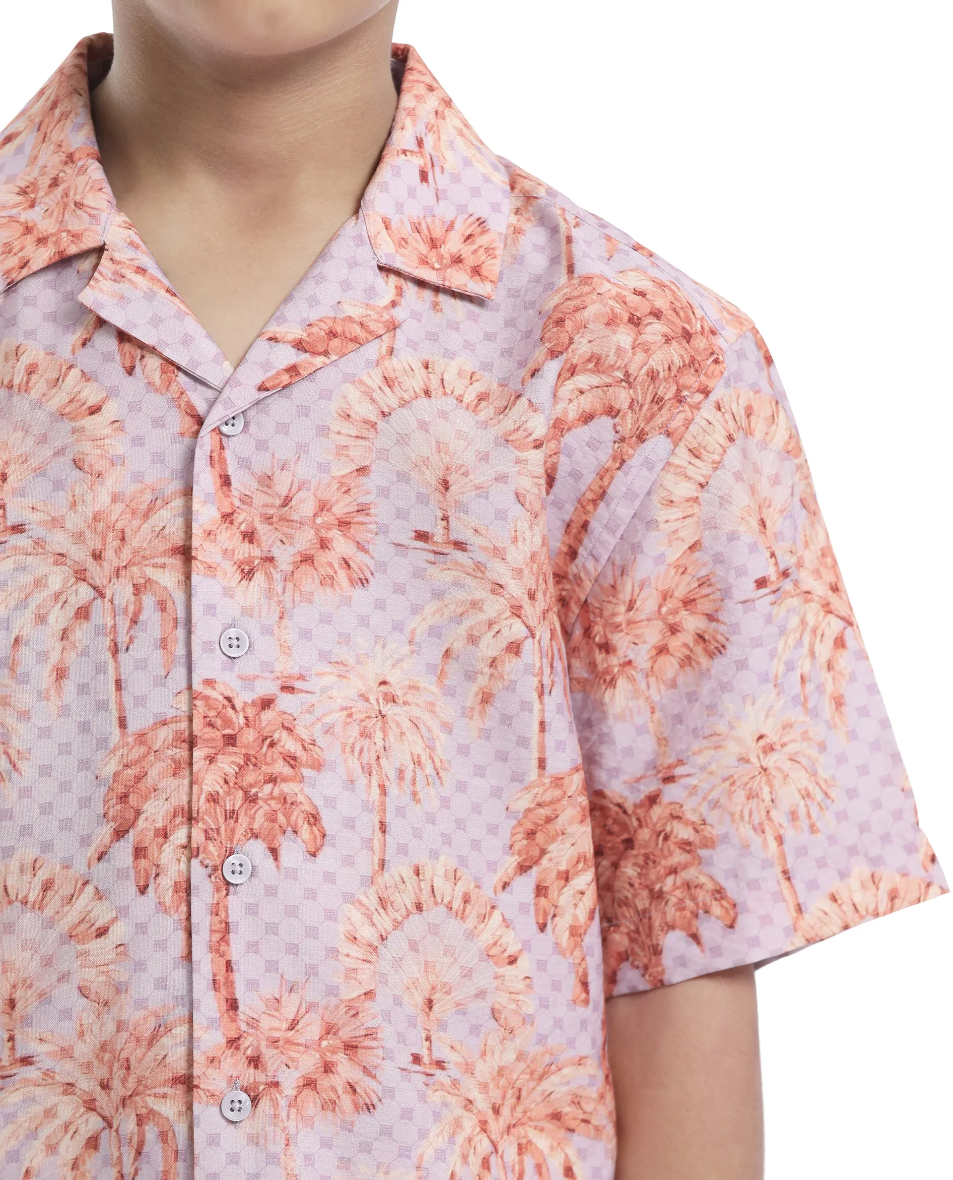 Rare Ones Kids Gusy-K Purple Viscose Blend Half Sleeve Button Printed Regular Fit Shirt - Image 4
