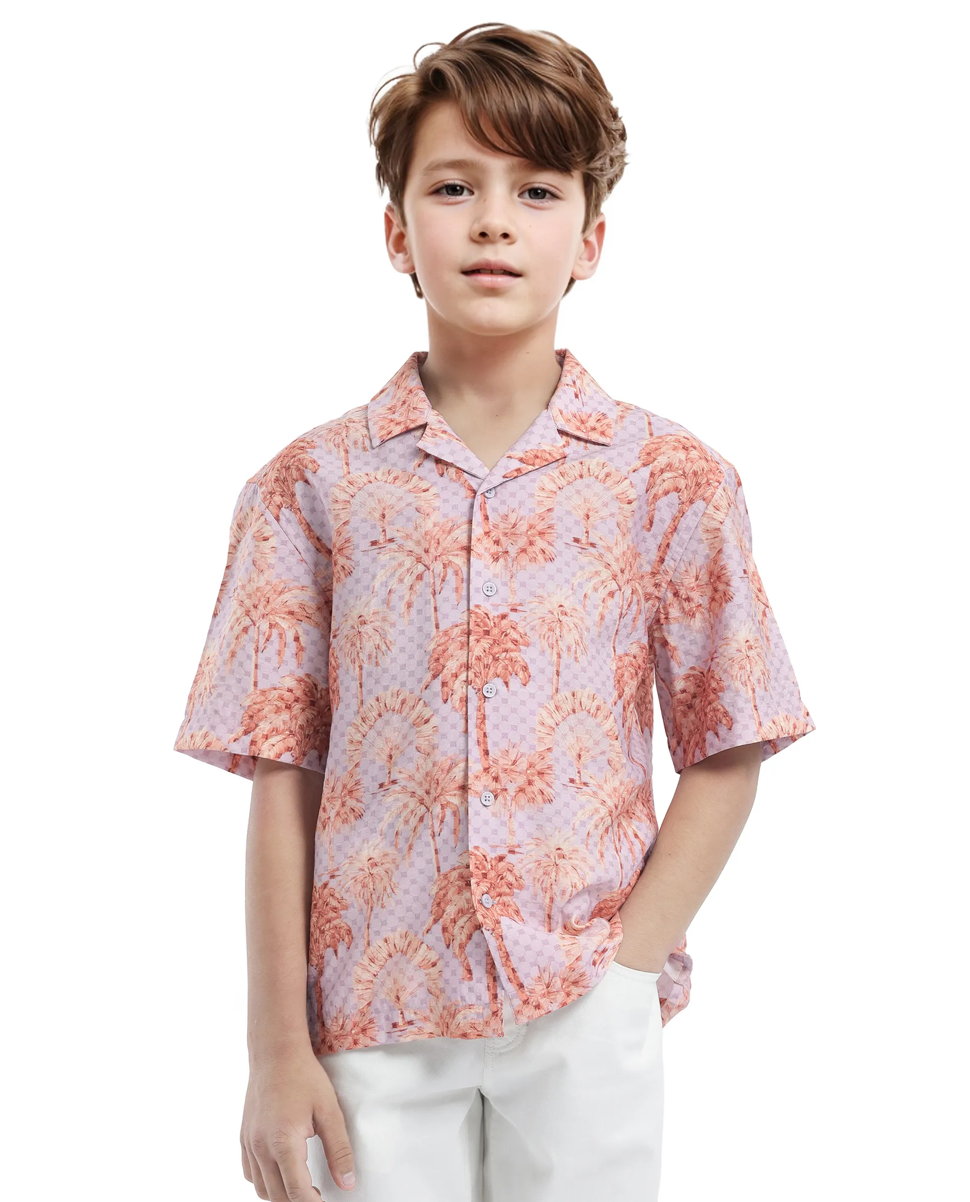 Rare Ones Kids Gusy-K Purple Viscose Blend Half Sleeve Button Printed Regular Fit Shirt - Image 5