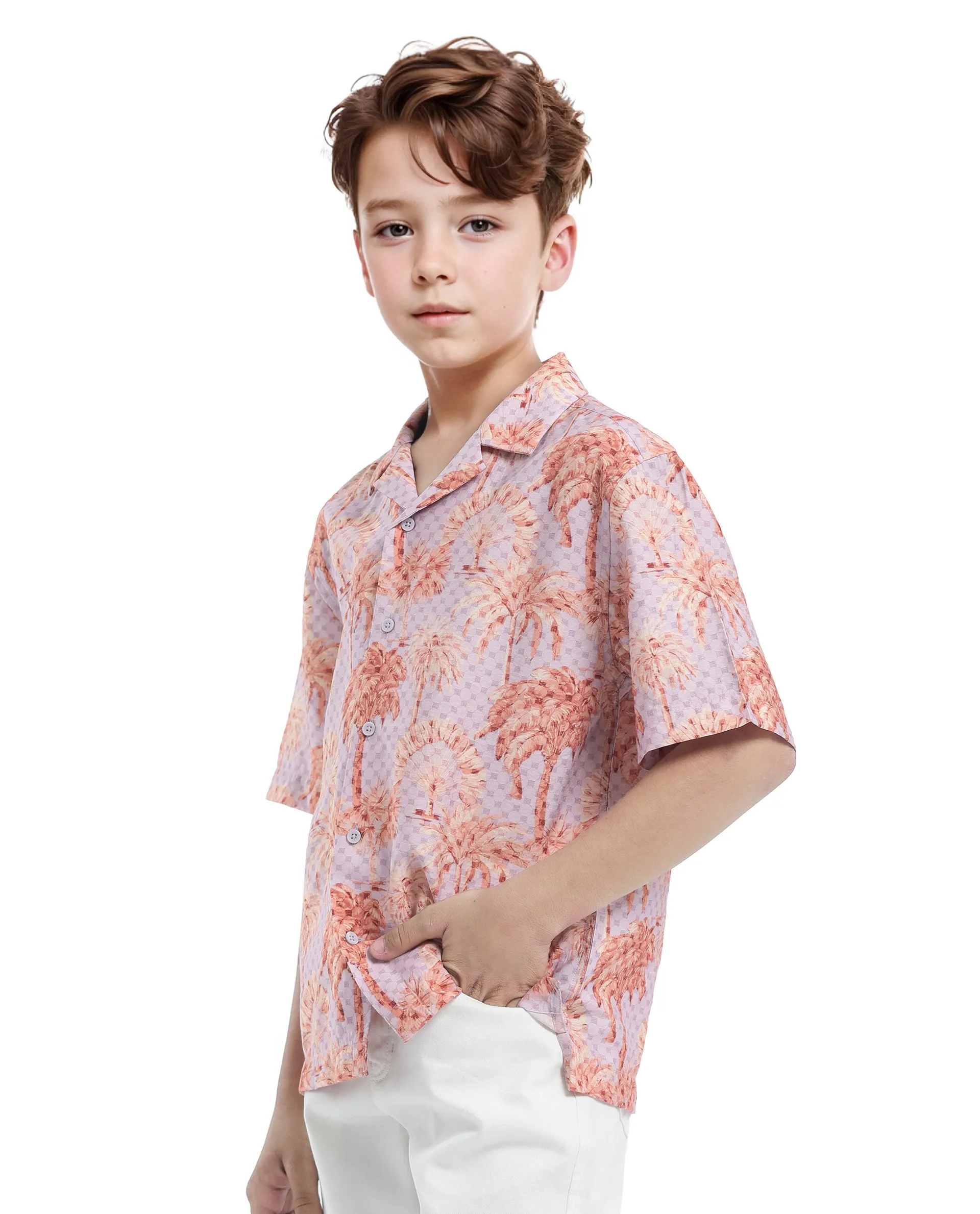 Rare Ones Kids Gusy-K Purple Viscose Blend Half Sleeve Button Printed Regular Fit Shirt - Image 6