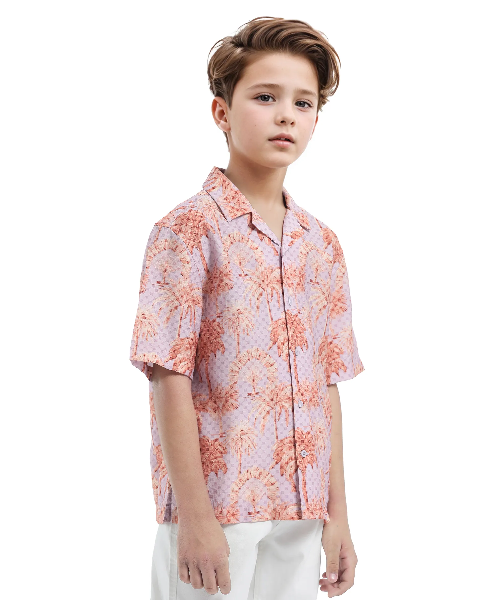 Rare Ones Kids Gusy-K Purple Viscose Blend Half Sleeve Button Printed Regular Fit Shirt - Image 7