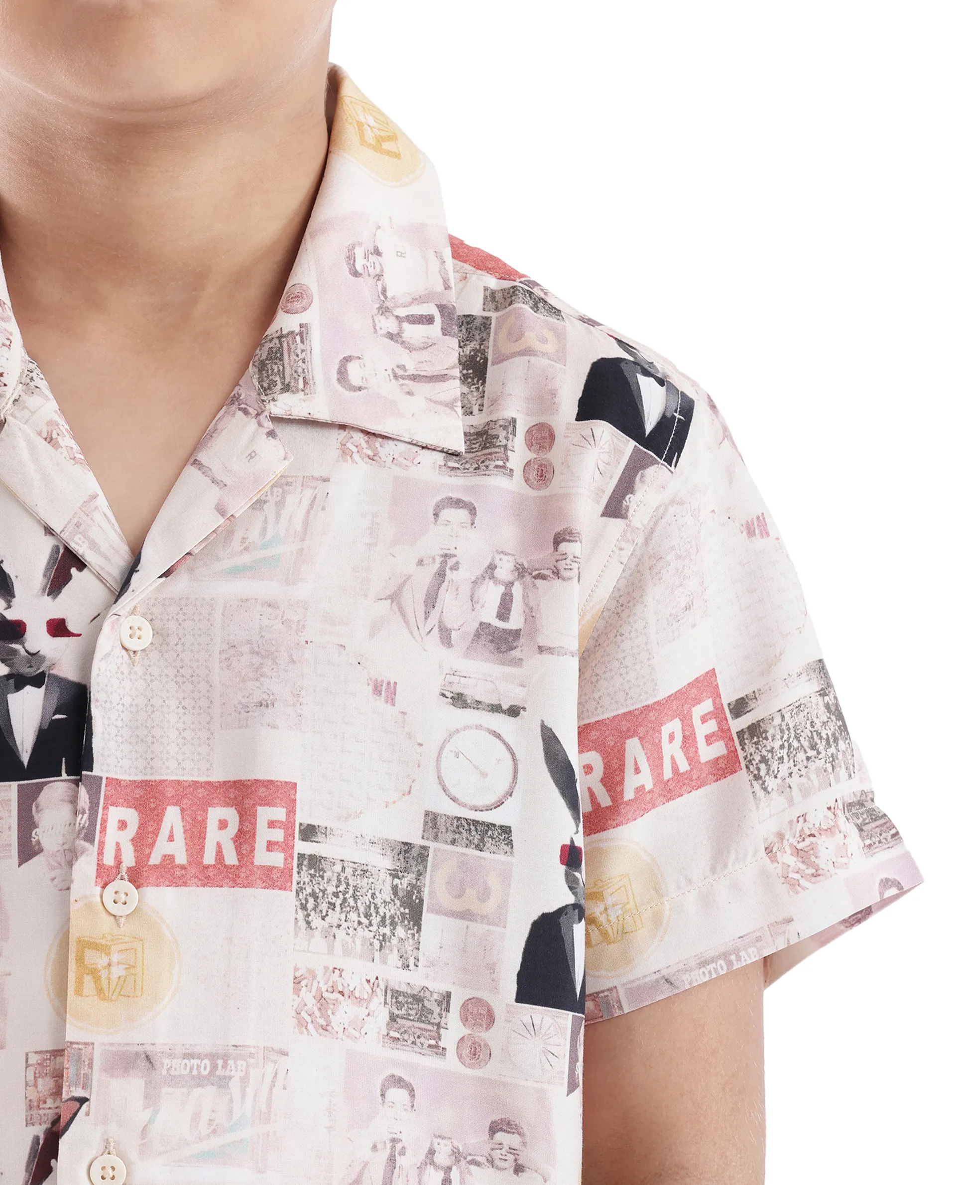 Rare Ones Kids Hage Beige Viscose Half Sleeve Cuban Collar Printed Shirt - Image 6
